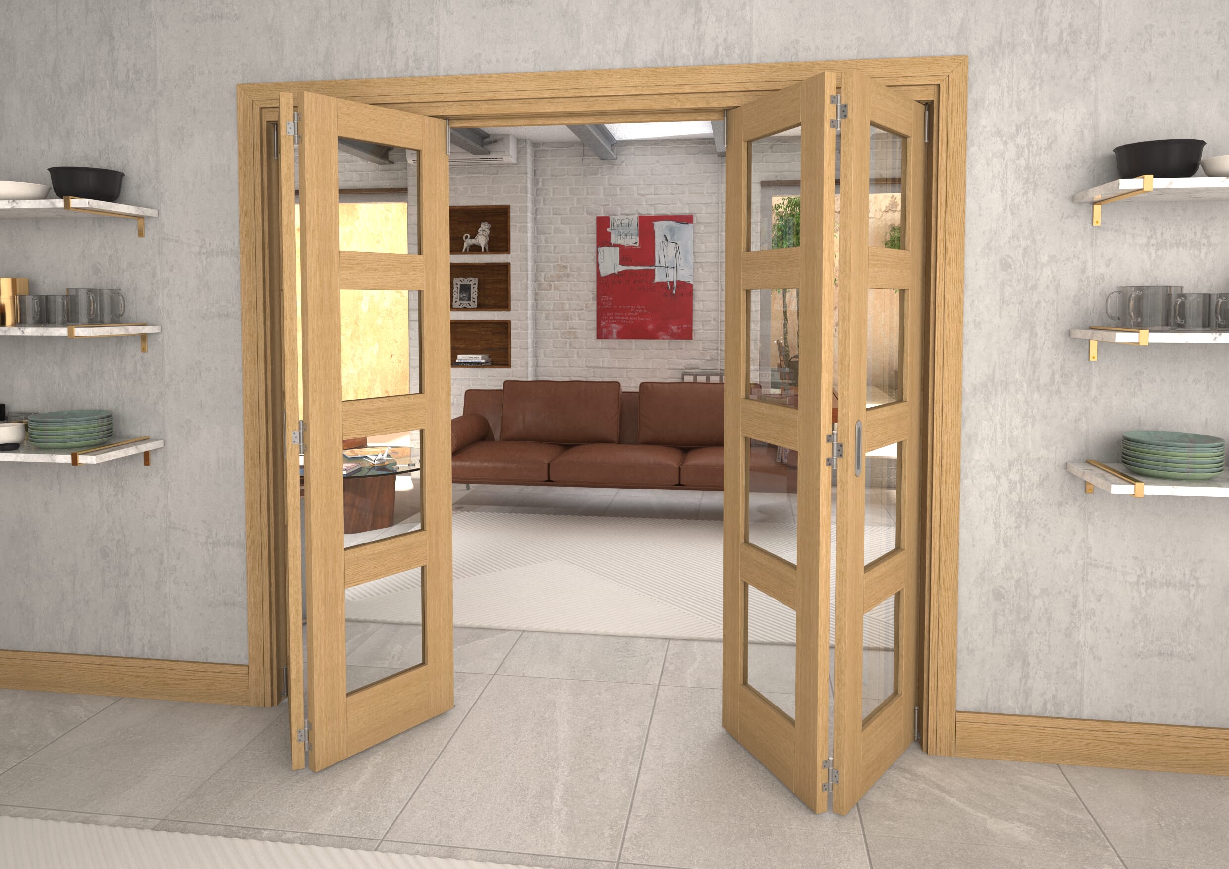 Glazed Oak Prefinished 4 Door 4L Roomfold Grande (2 + 2 x 533mm Doors)