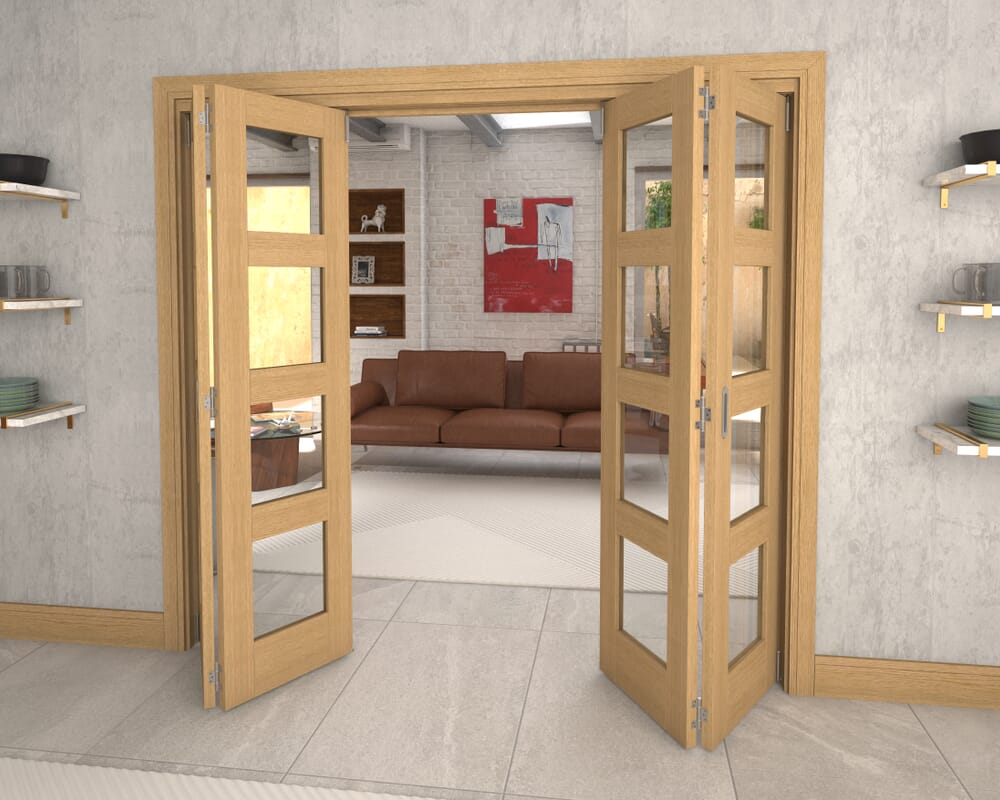Glazed Oak Prefinished 4 Door 4L Roomfold Grande (2 + 2 x 533mm Doors)