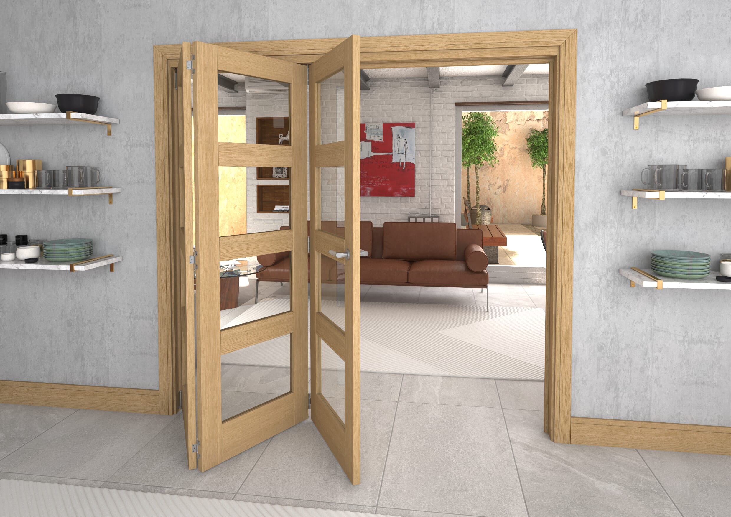 Glazed Oak Prefinished 3 Door 4L Roomfold Grande (3 + 0 x 686mm Doors)