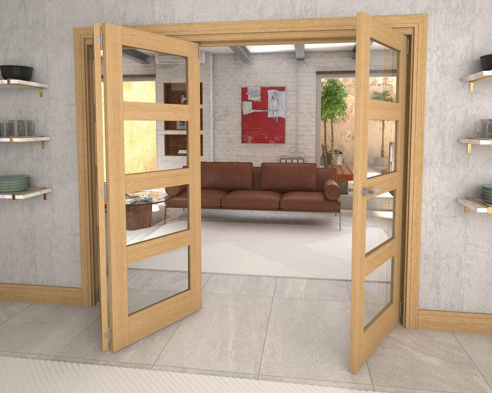 Glazed Oak Prefinished 3 Door 4L Roomfold Grande (2 + 1 x 762mm Doors)