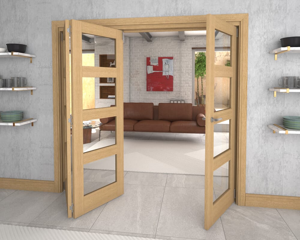 Glazed Oak Prefinished 3 Door 4L Roomfold Grande (2 + 1 x 686mm Doors)