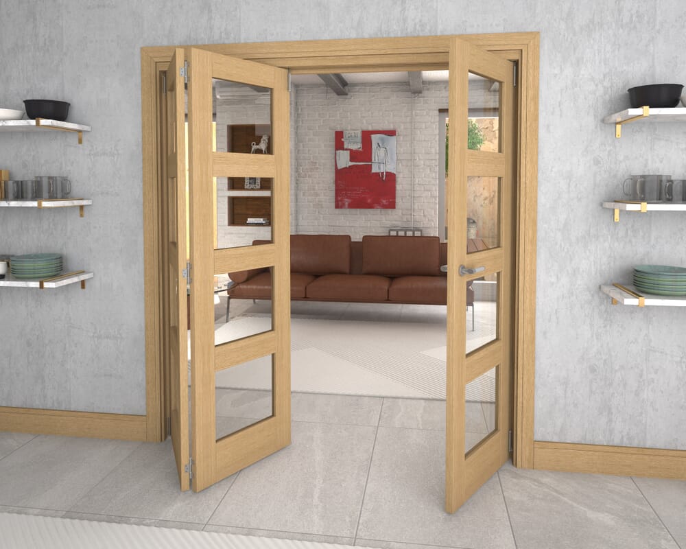 Glazed Oak Prefinished 3 Door 4L Roomfold Grande (2 + 1 x 610mm Doors)