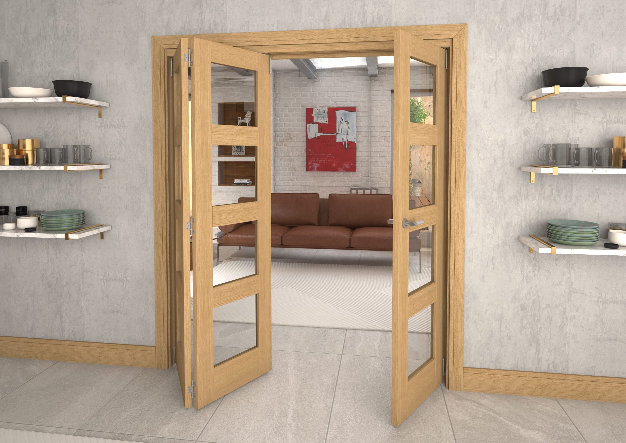 Glazed Oak Prefinished 4L Roomfold Grande 1800mm 2 + 1 Set