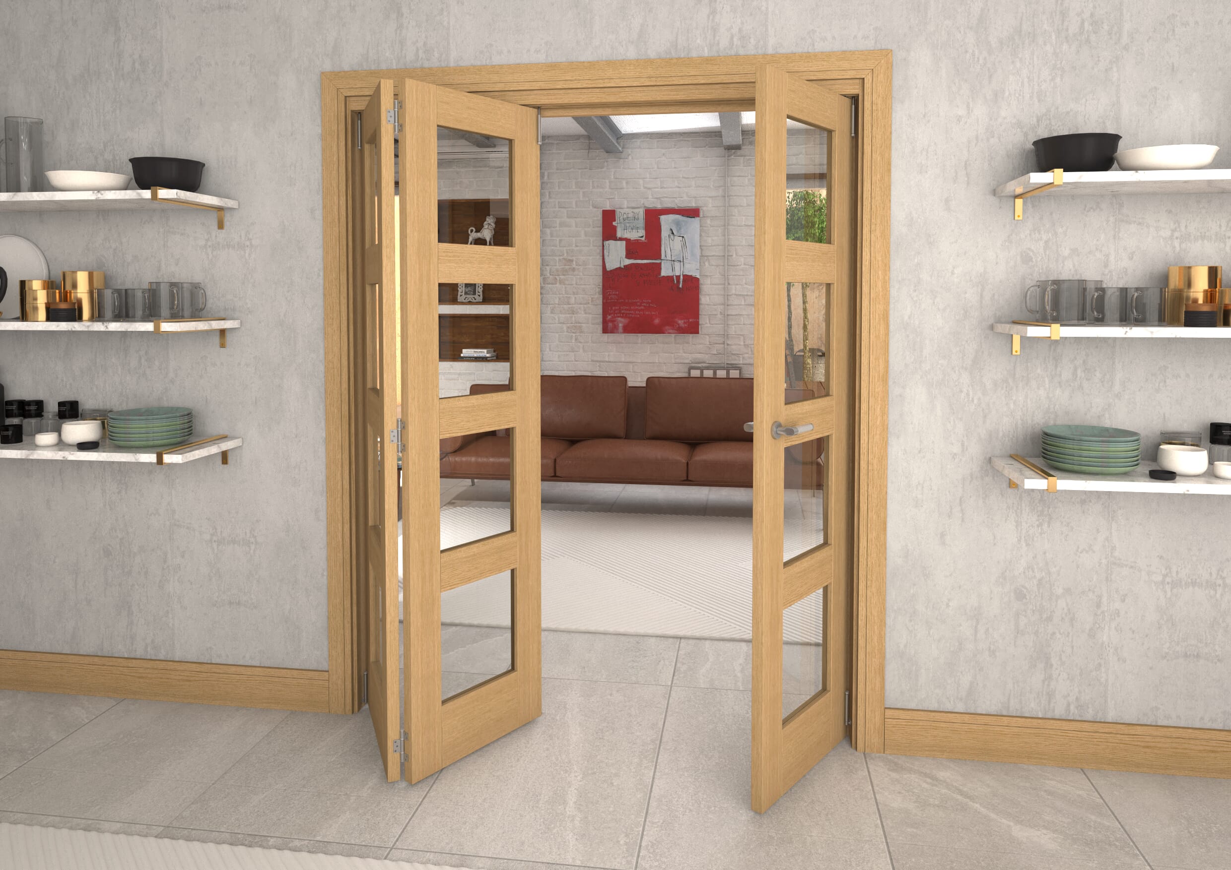Glazed Oak Prefinished 3 Door 4L Roomfold Grande (2 + 1 x 533mm Doors)