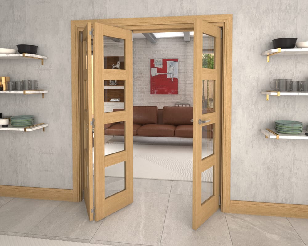 Glazed Oak Prefinished 3 Door 4L Roomfold Grande (2 + 1 x 533mm Doors)