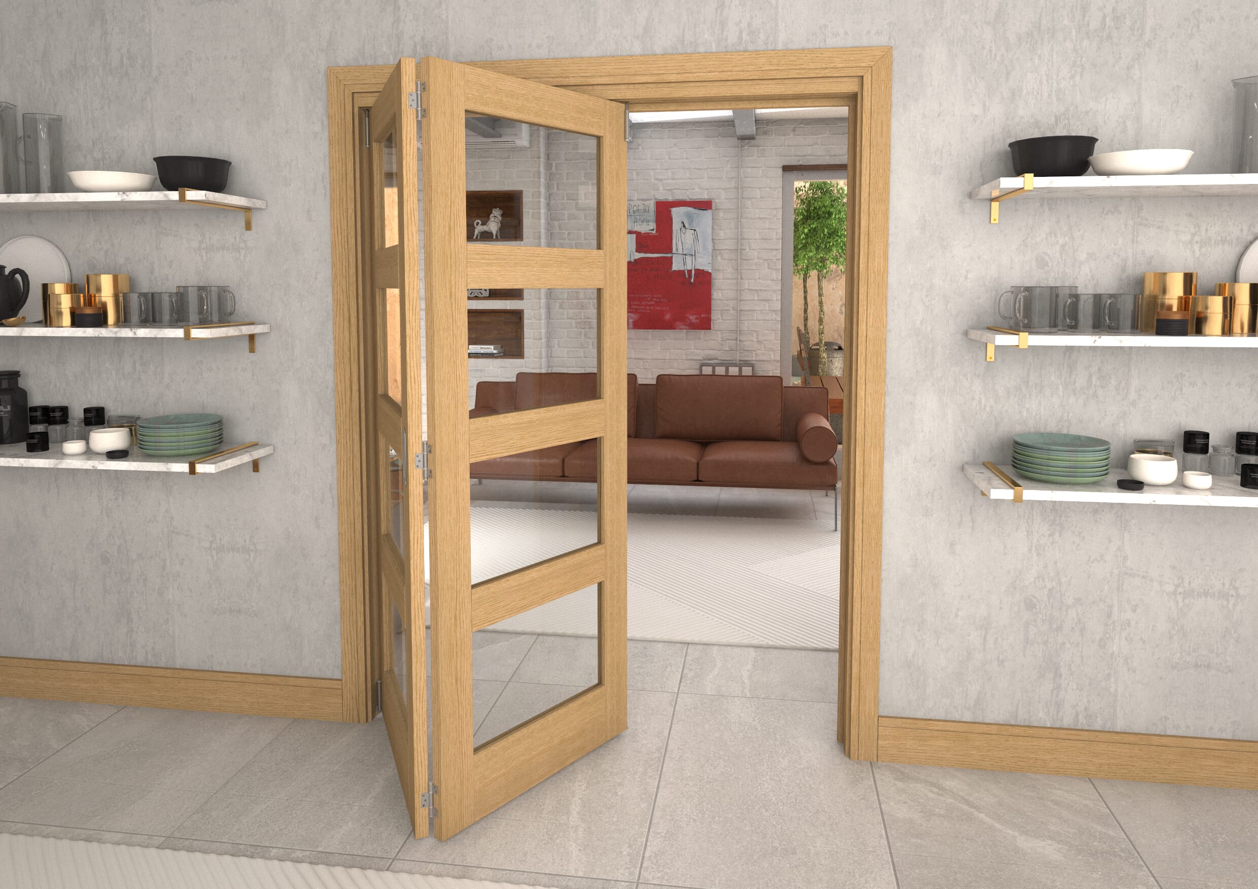 Glazed Oak Prefinished 2 Door 4L Roomfold Grande (2 + 0 x 762mm Doors)