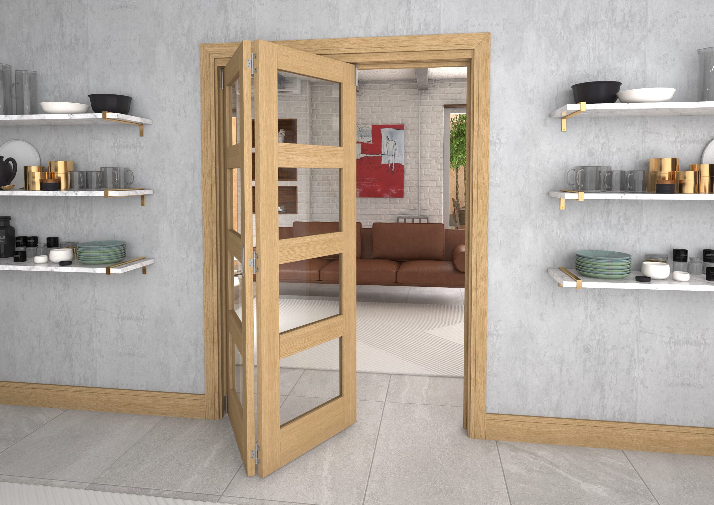 Glazed Oak Prefinished 2 Door 4L Roomfold Grande (2 + 0 x 686mm Doors)