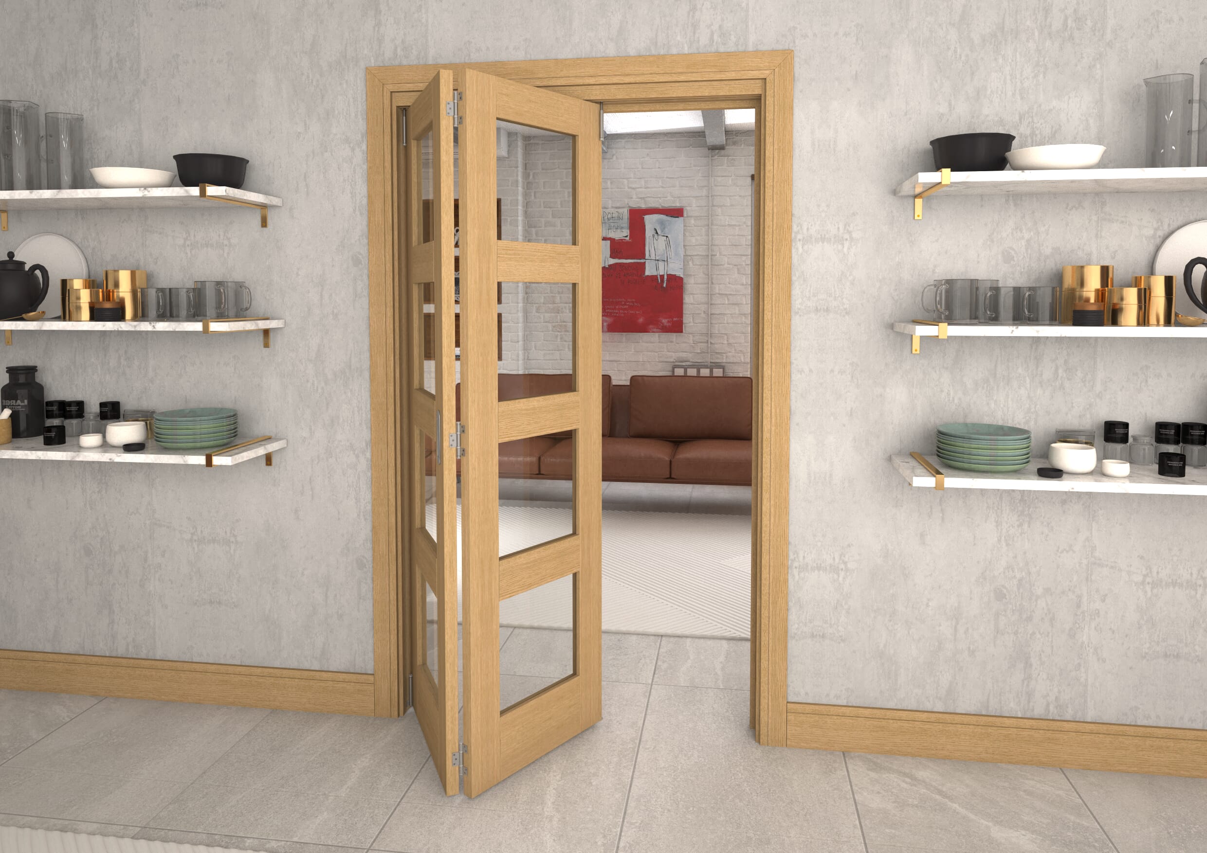 Glazed Oak Prefinished 2 Door 4L Roomfold Grande (2 + 0 x 573mm Doors)