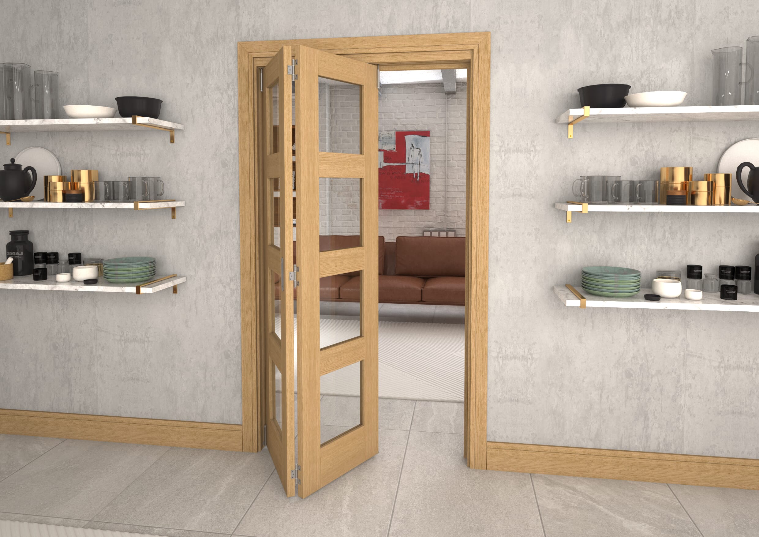 Glazed Oak Prefinished 2 Door 4L Roomfold Grande (2 + 0 x 533mm Doors)