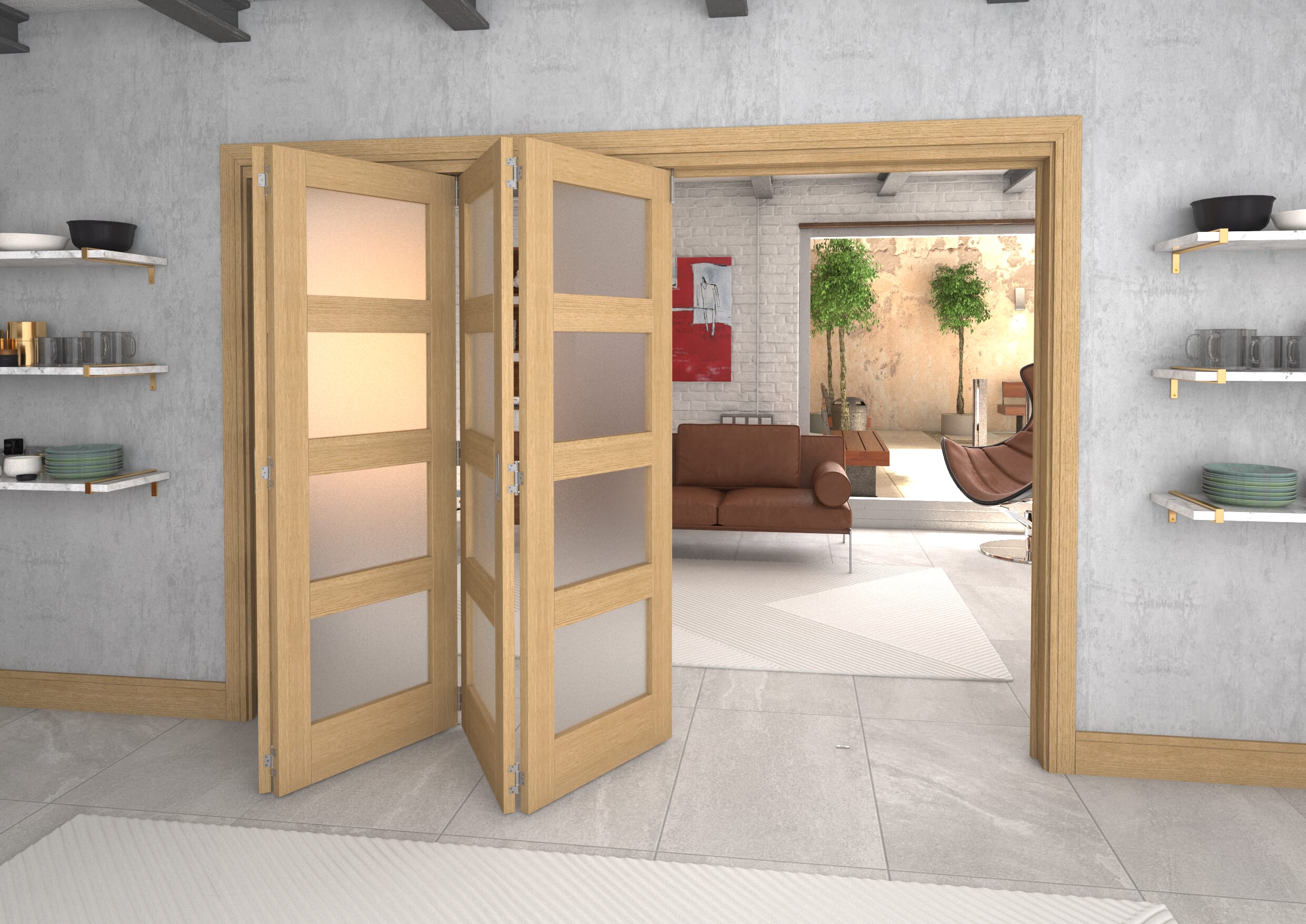 2825x2060x133mm Pref. Oak 4L Frosted Roomfold Grande (4+0)