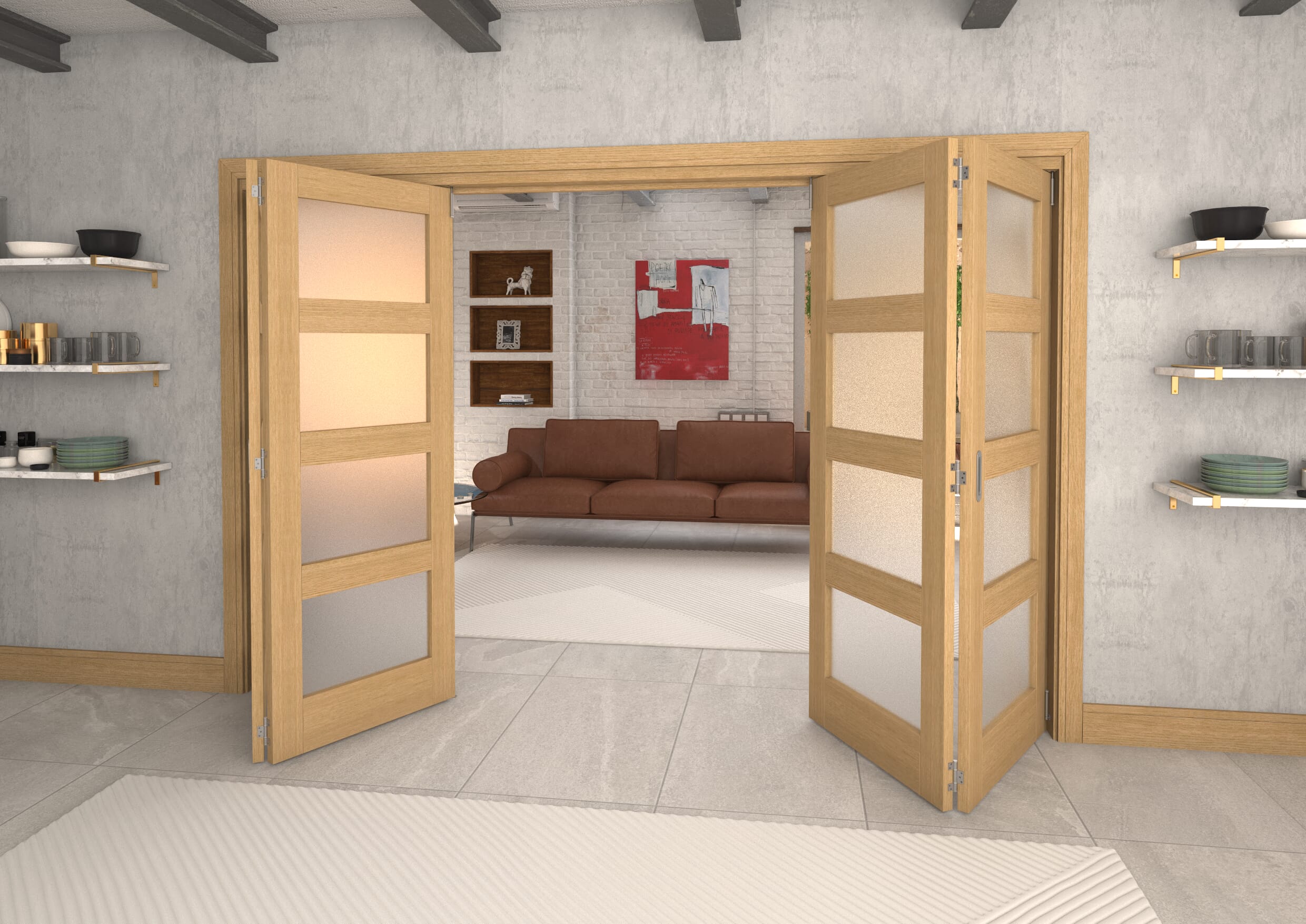 3136x2060x133mm Pref. Oak 4L Frosted Roomfold Grande (2+2)