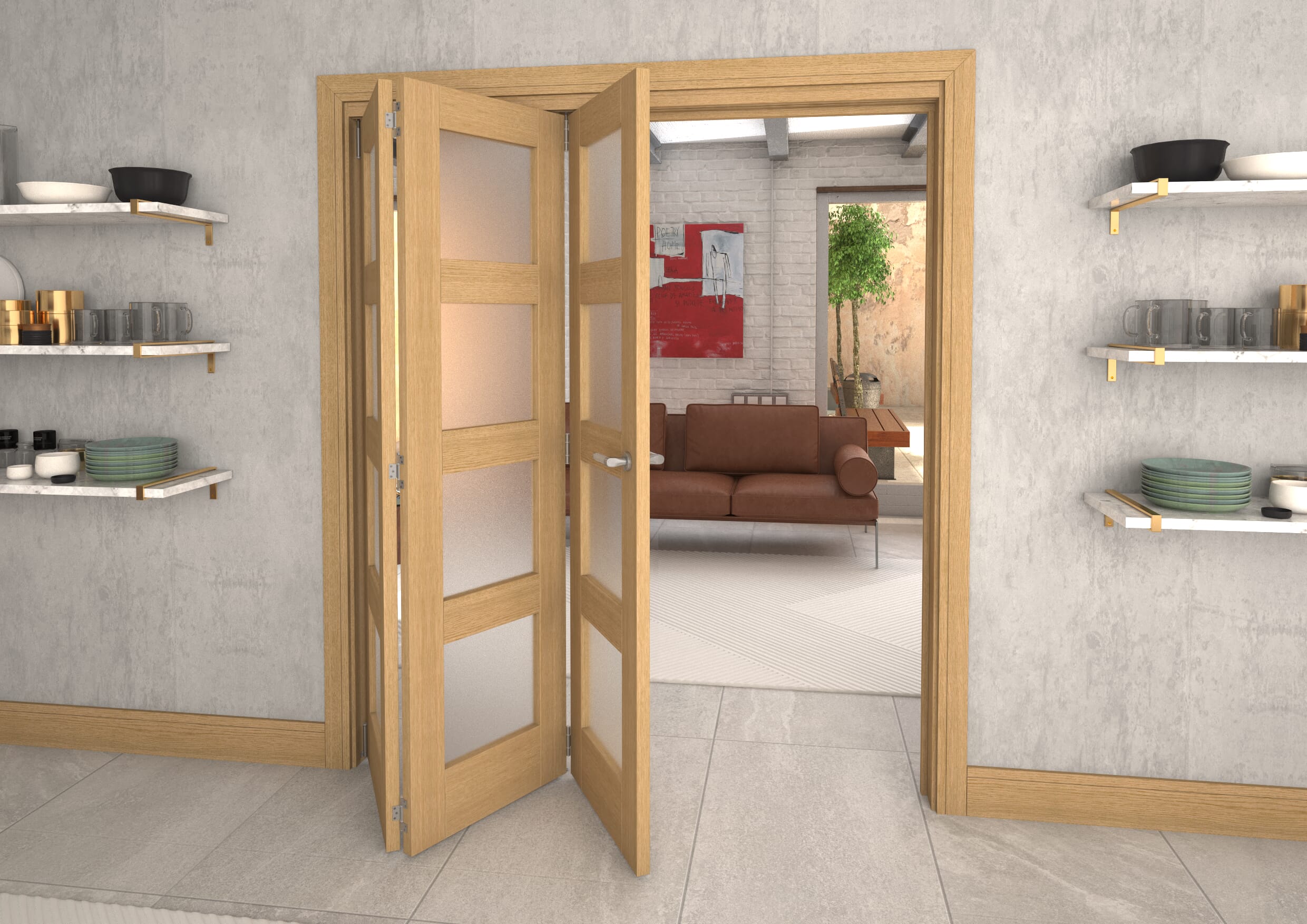 Frosted Glazed Oak Prefinished 3 Door 4L Roomfold Grande 1800mm Set
