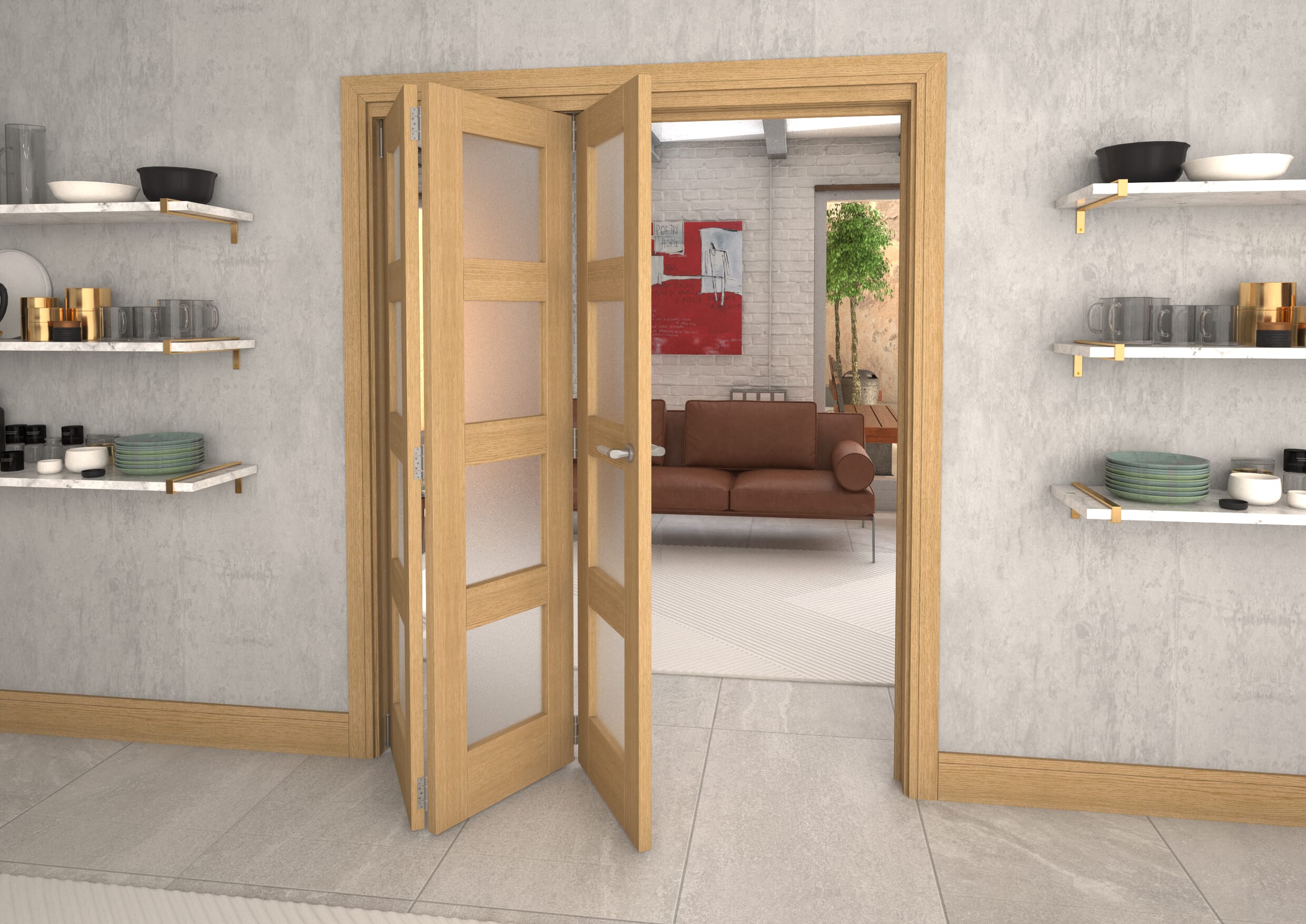 Frosted Glazed Oak Prefinished 3 Door 4L Roomfold Grande (3 + 0 x 533mm Doors)