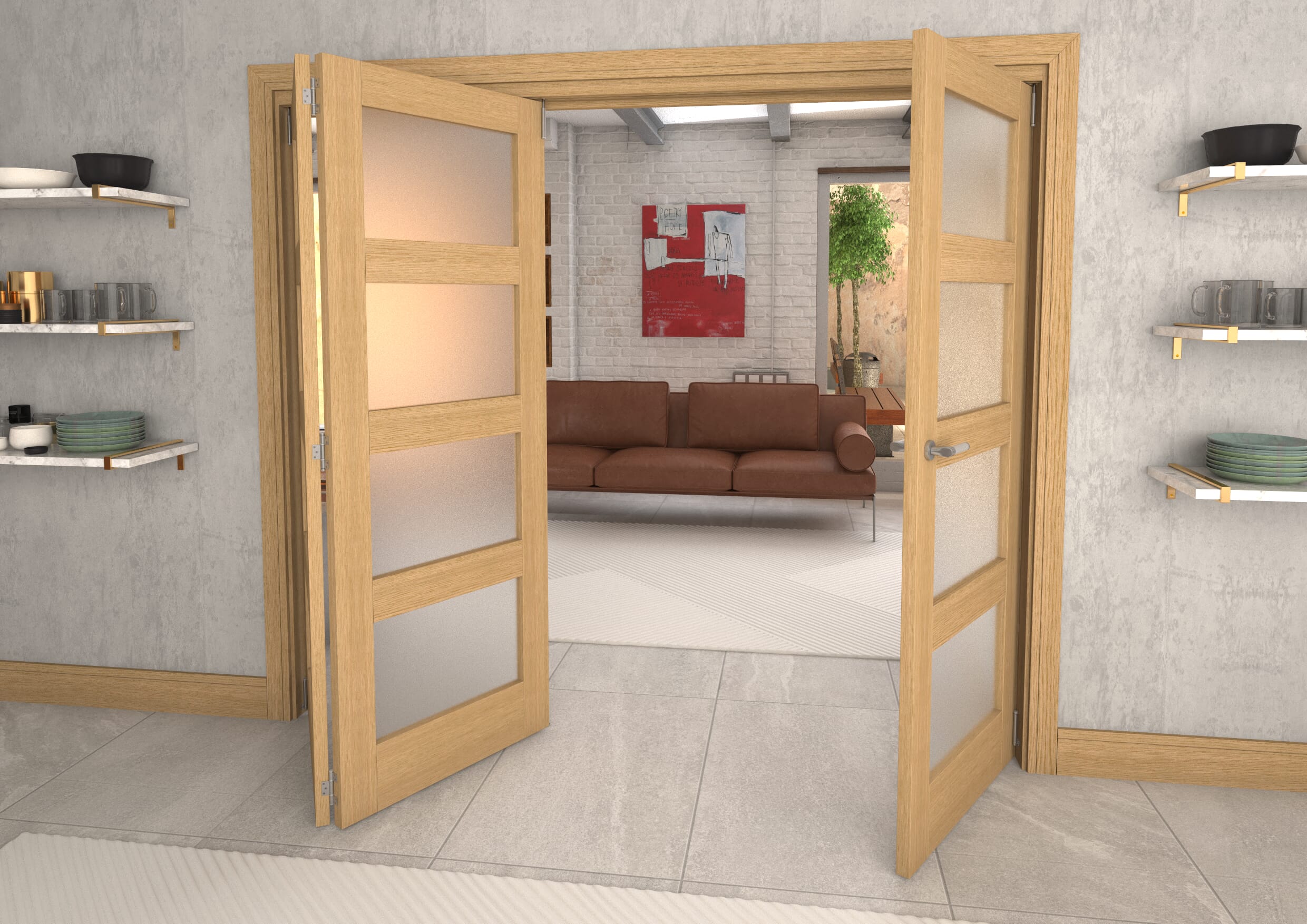 Frosted Glazed Oak Prefinished 3 Door 4L Roomfold Grande (2 + 1 x 762mm Doors)
