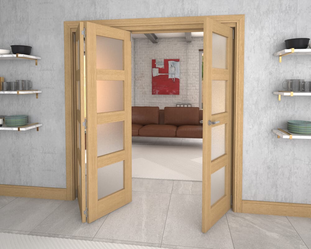 Frosted Glazed Oak Prefinished 3 Door 4L Roomfold Grande (2 + 1 x 610mm Doors)