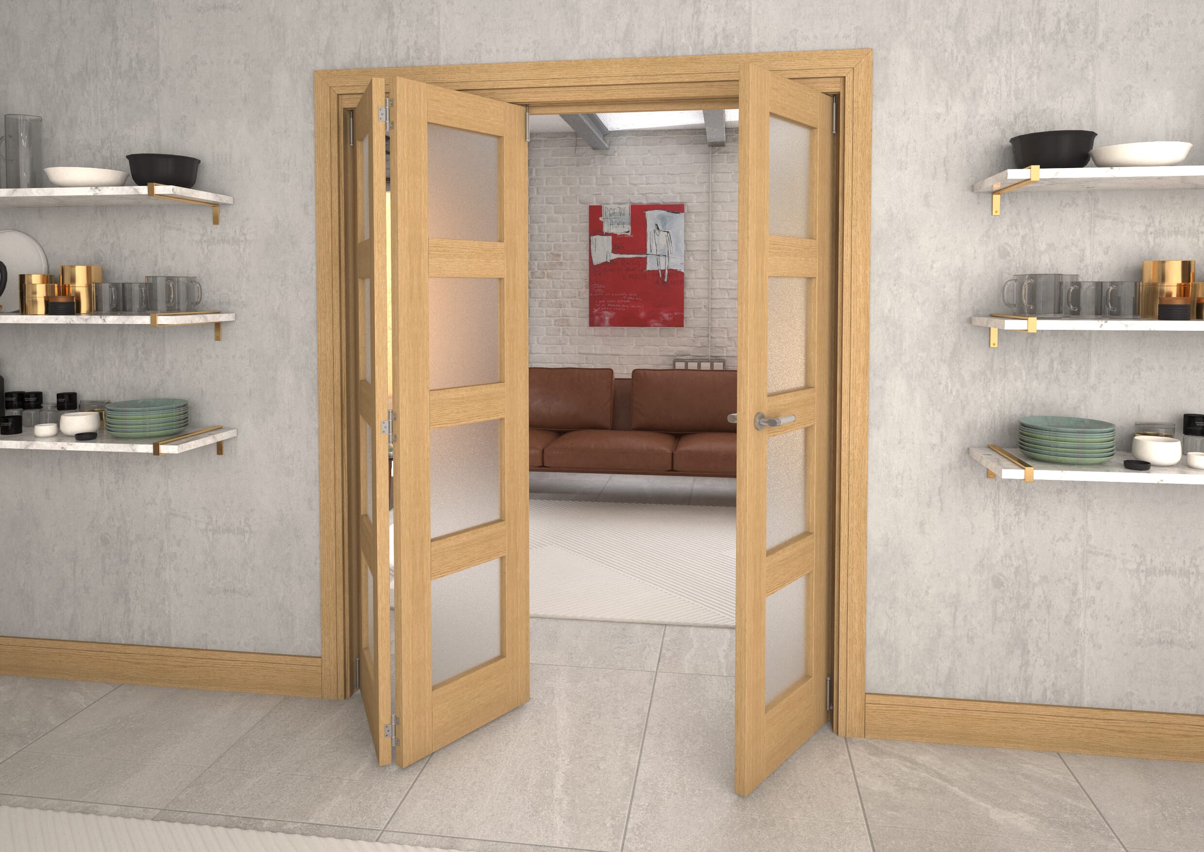 Frosted Glazed Oak Prefinished 3 Door 4L Roomfold Grande (2 + 1 x 533mm Doors)