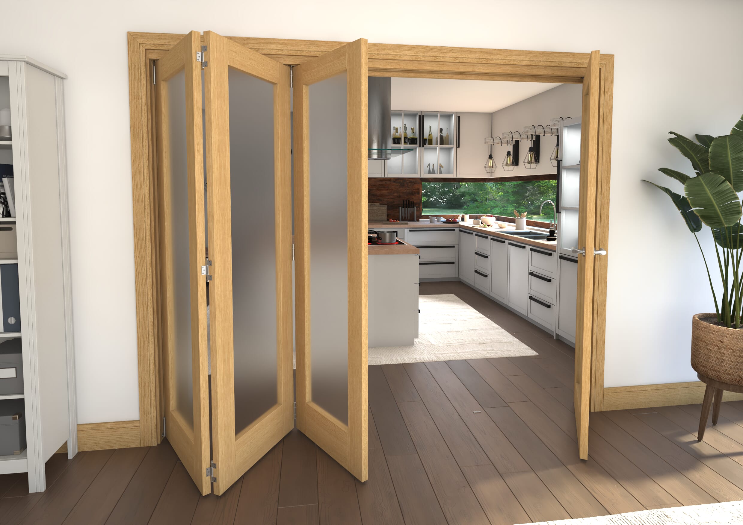 2528x2060x133mm Oak P10 Frosted Roomfold Grande (3+1)