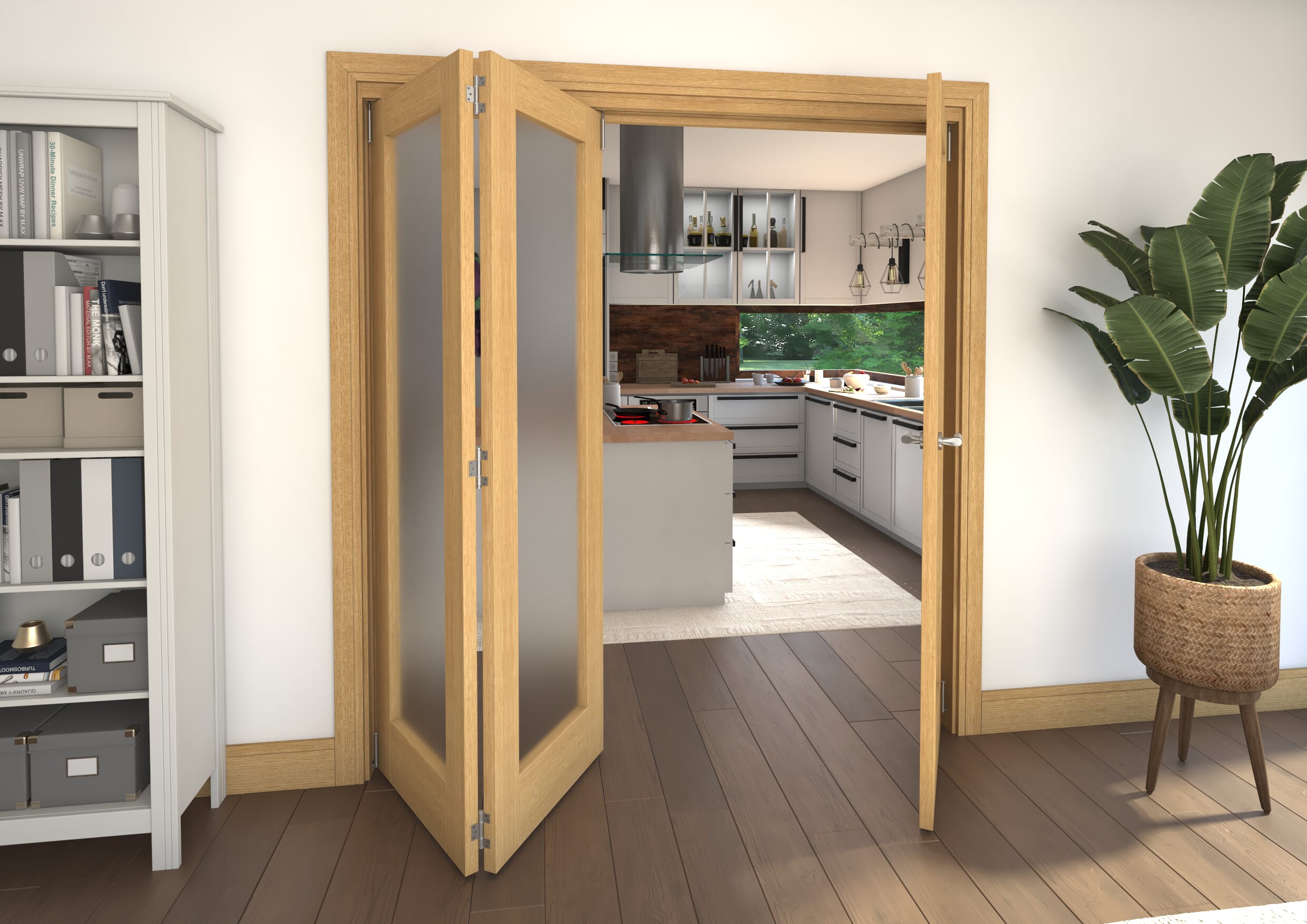 Frosted Glazed Oak 3 Door Roomfold Grande (2 + 1 x 610mm Doors)