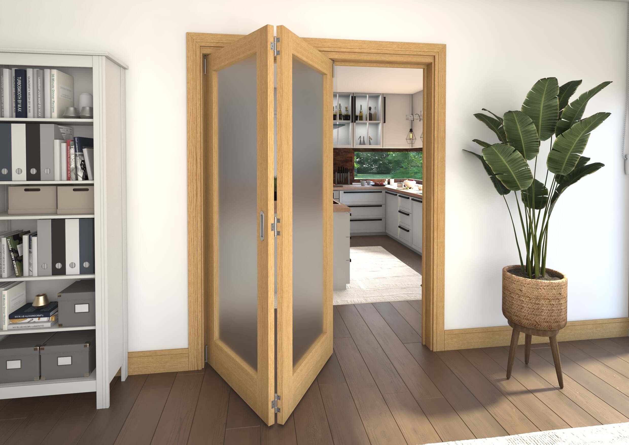 Frosted Glazed Oak 2 Door Roomfold Grande (2 + 0 x 762mm Doors)