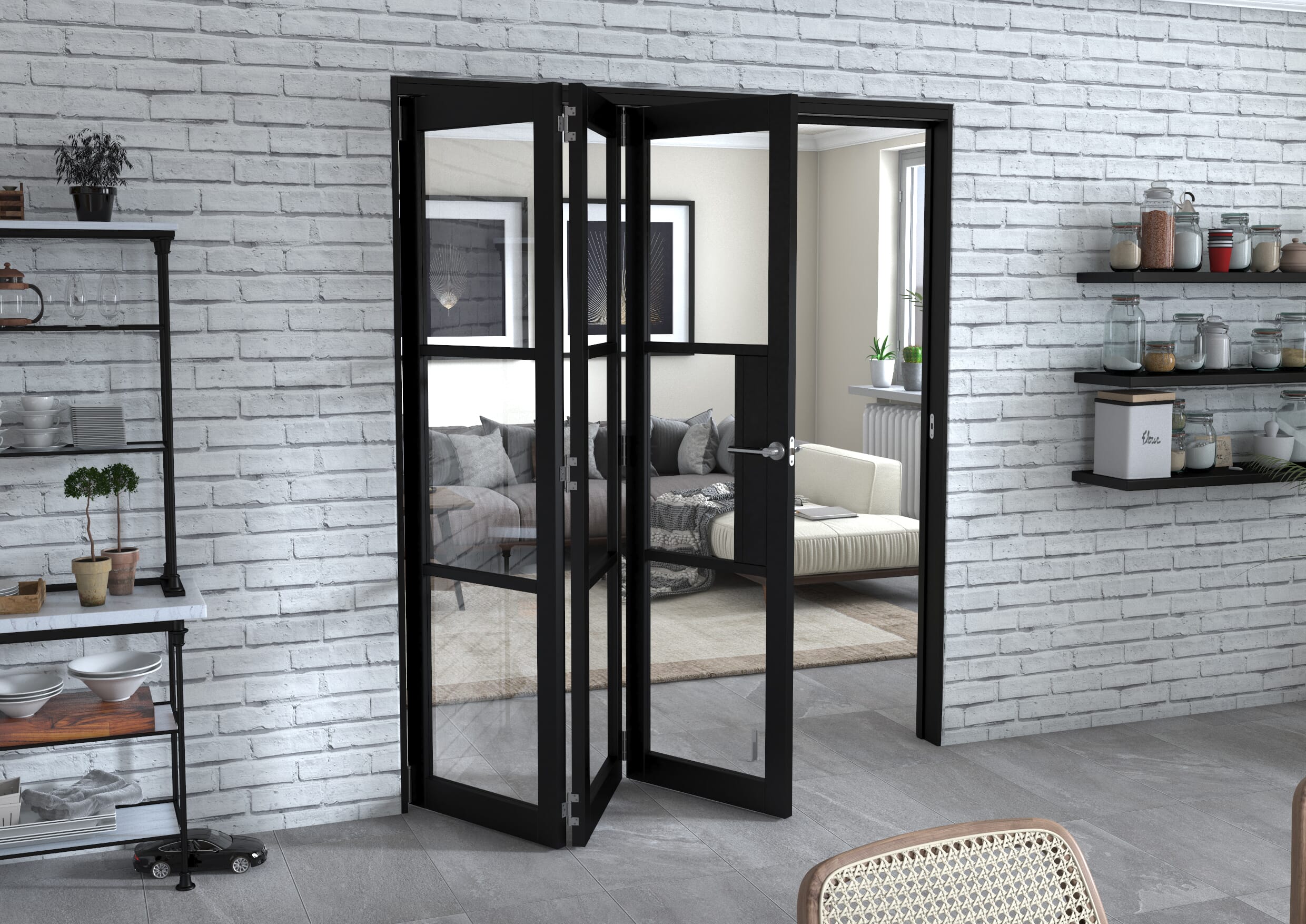 Black Heritage 3 Door Roomfold Grande 1800mm (6ft) 3 + 0 Set