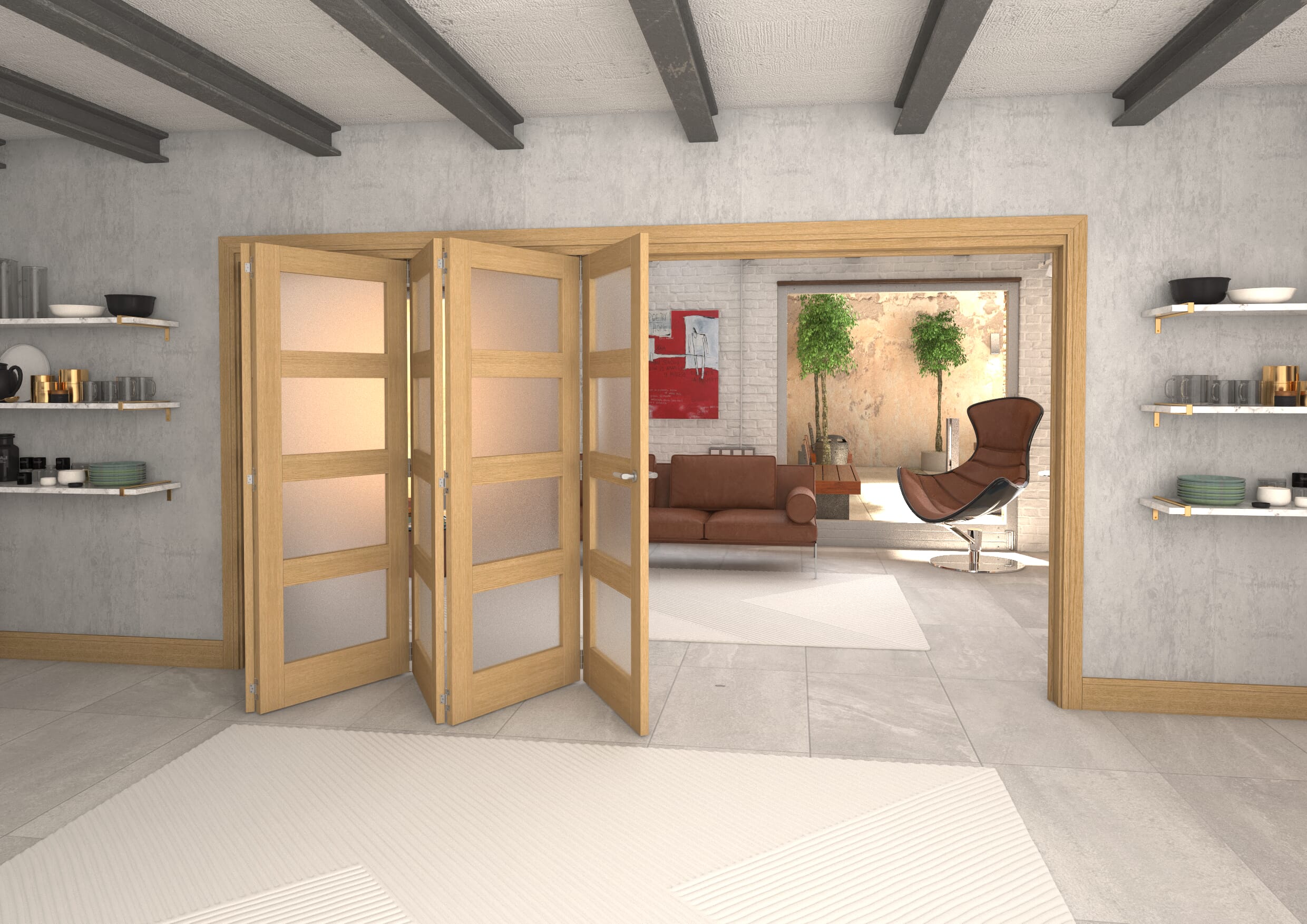 3891x2060x133mm Oak 4L Frosted Roomfold Grande (5+0)