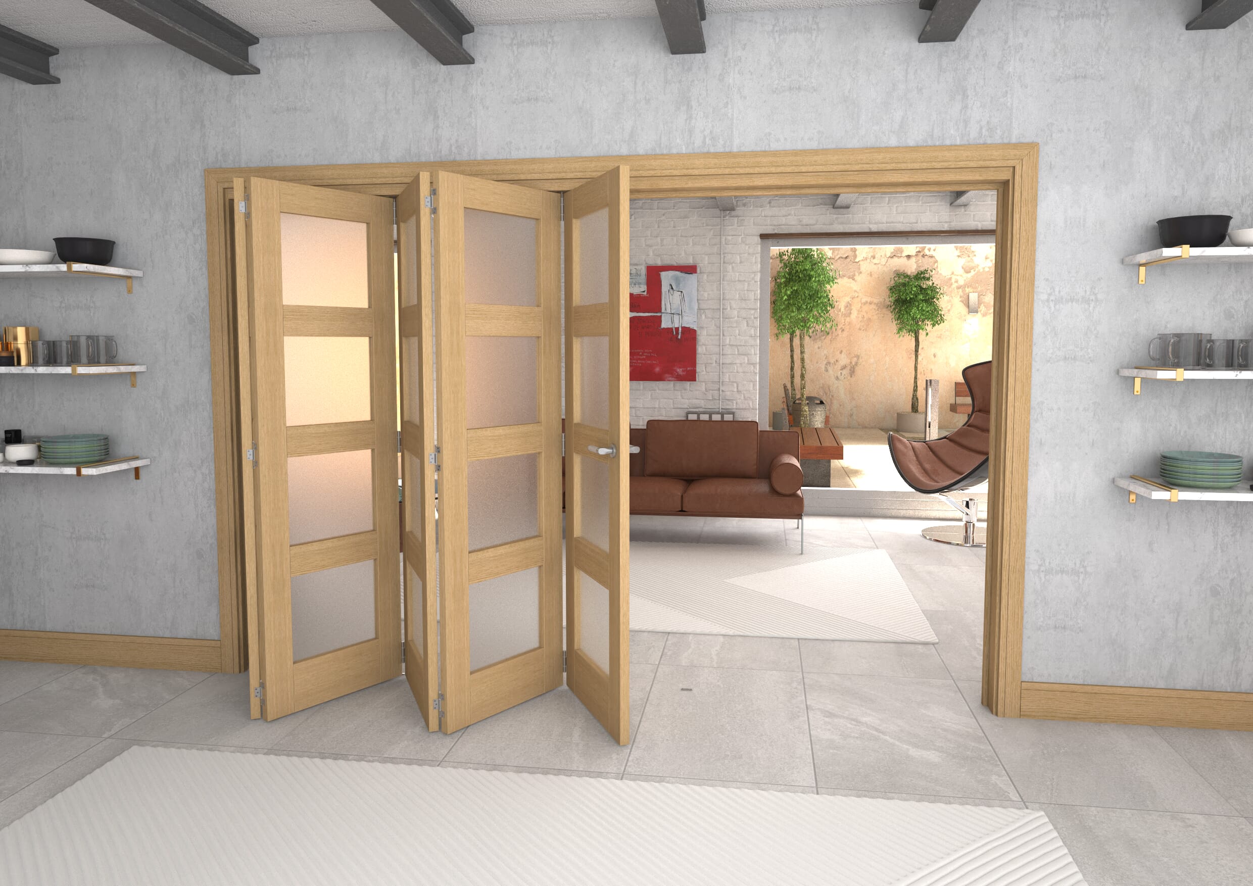 3131x2060x133mm Oak 4L Frosted Roomfold Grande (5+0)