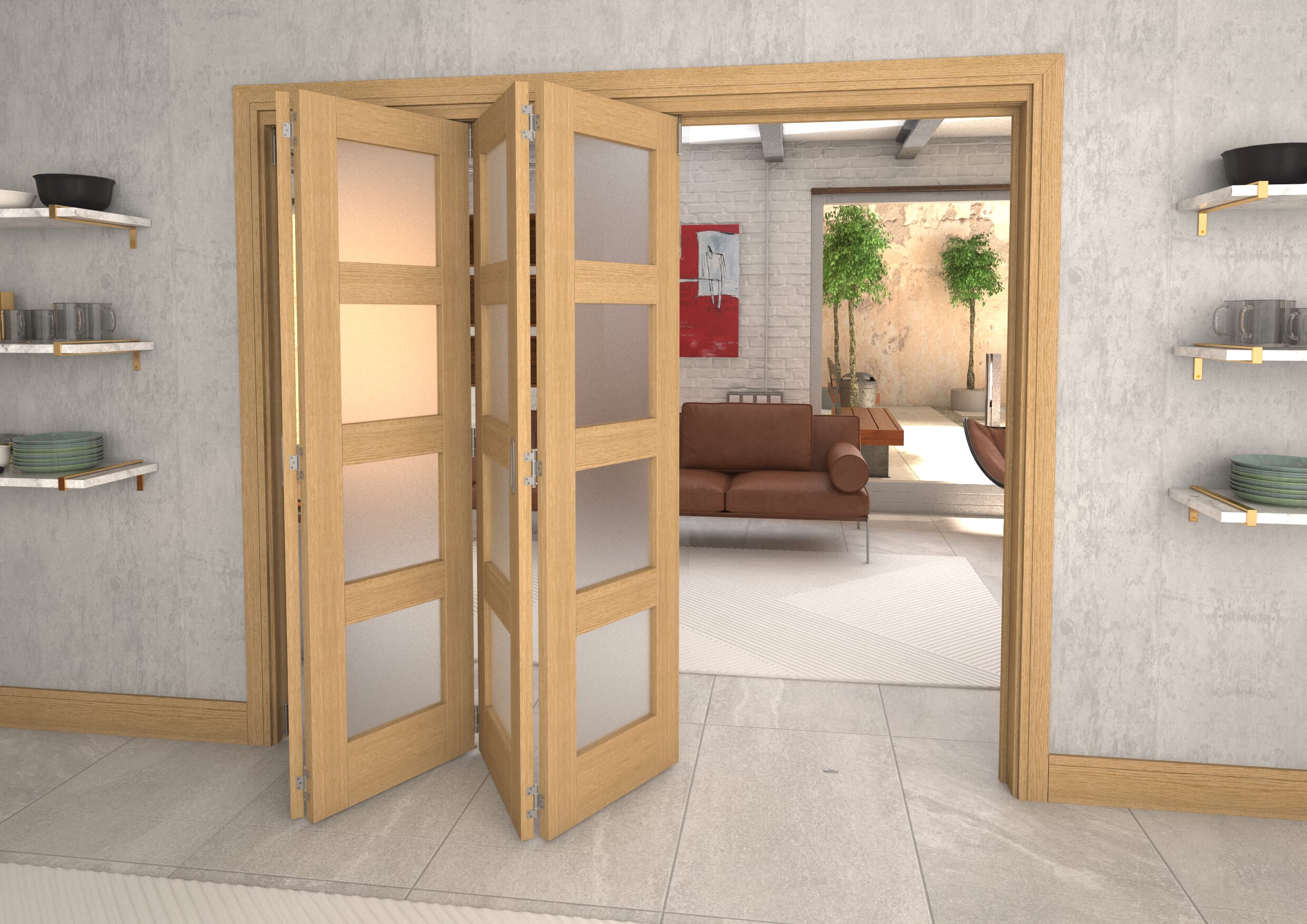 Frosted Glazed Oak 4 Door 4L Roomfold Grande 2400mm 4 + 0 Set