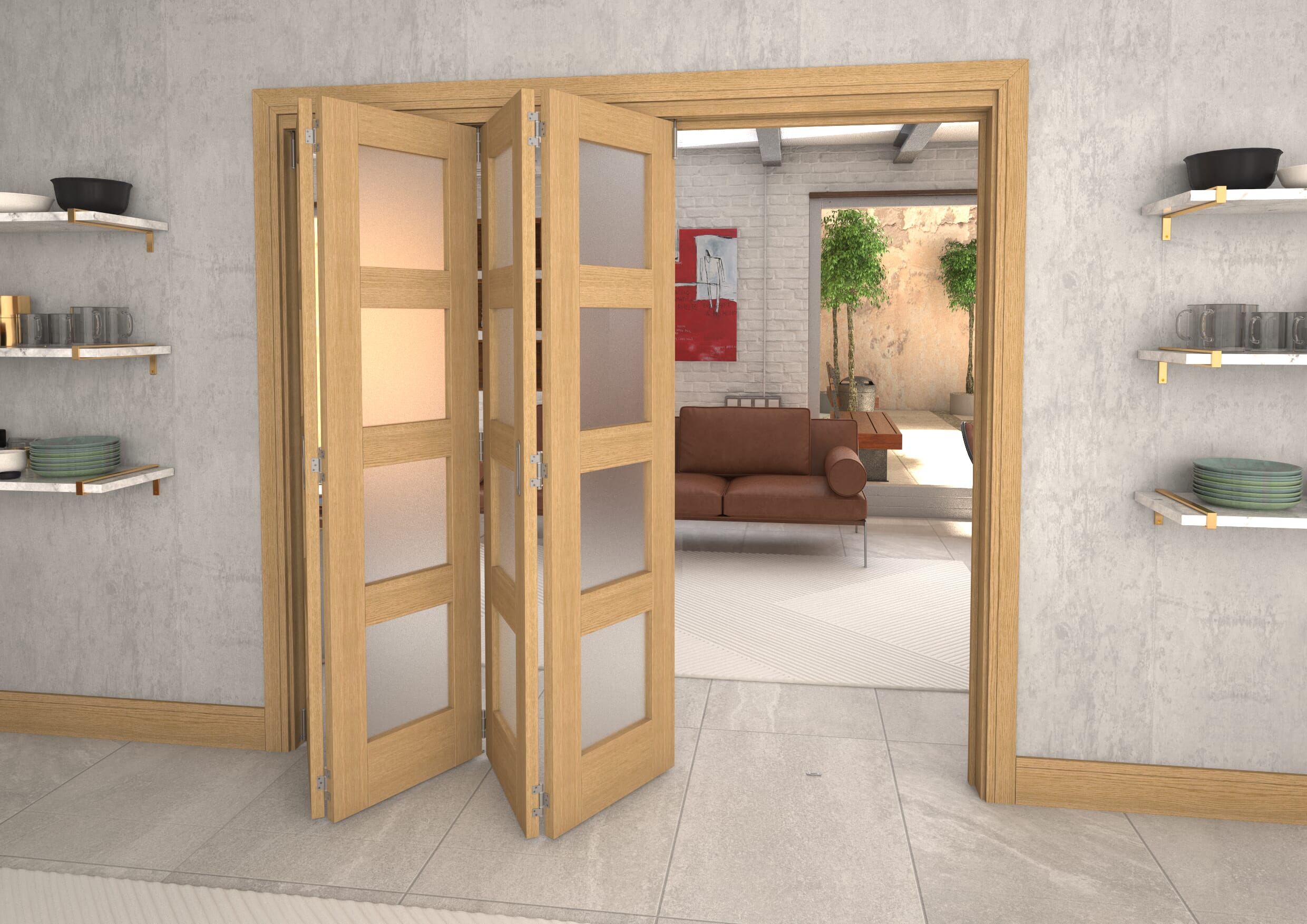 Frosted Glazed Oak 4 Door 4L Roomfold Grande (4 + 0 x 533mm Doors)