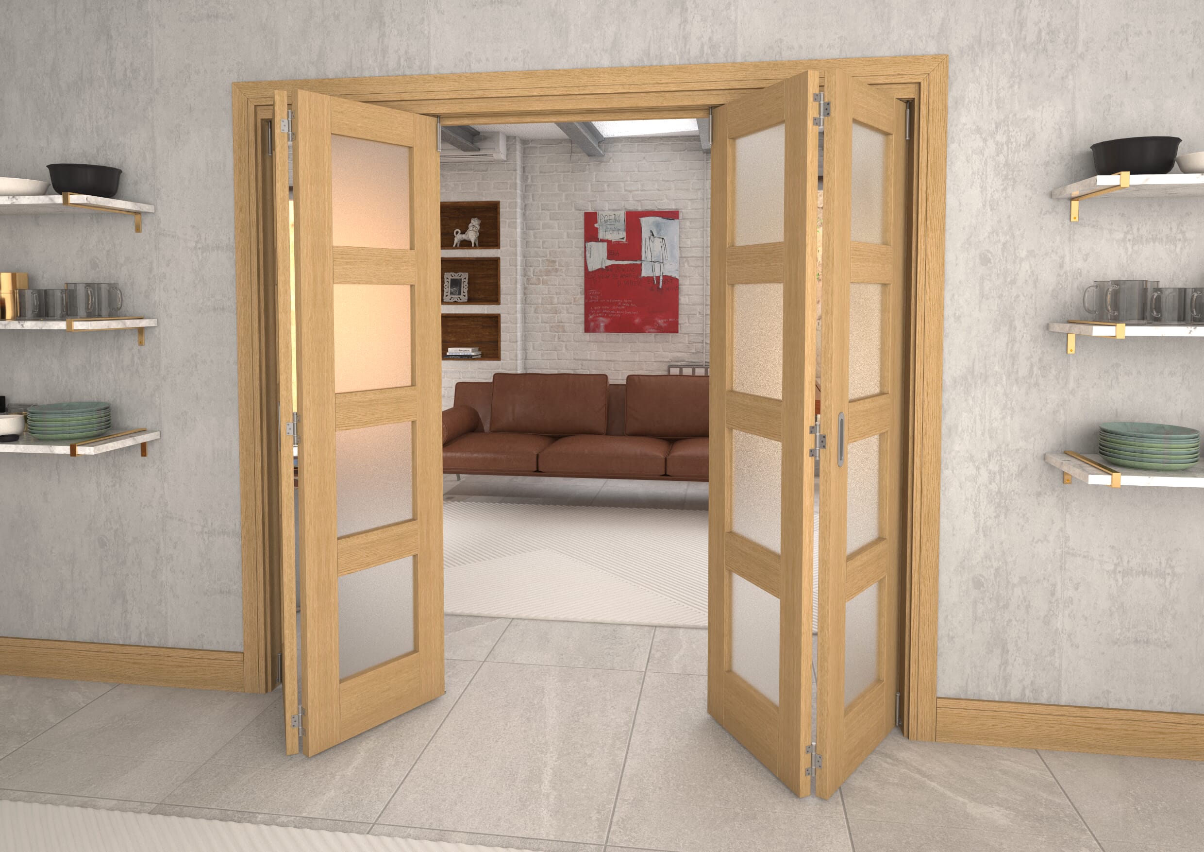 2220x2060x133mm Oak 4L Frosted Roomfold Grande (2+2)