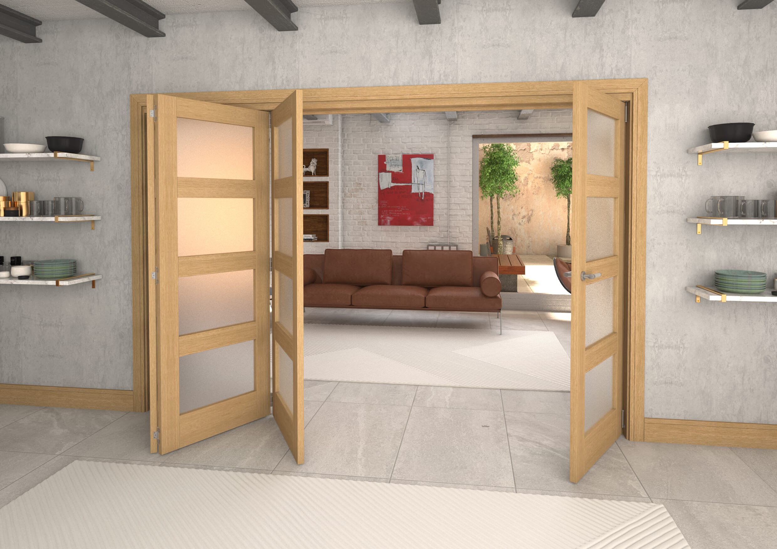 Frosted Glazed Oak 4 Door 4L Roomfold Grande (3 + 1 x 762mm Doors)