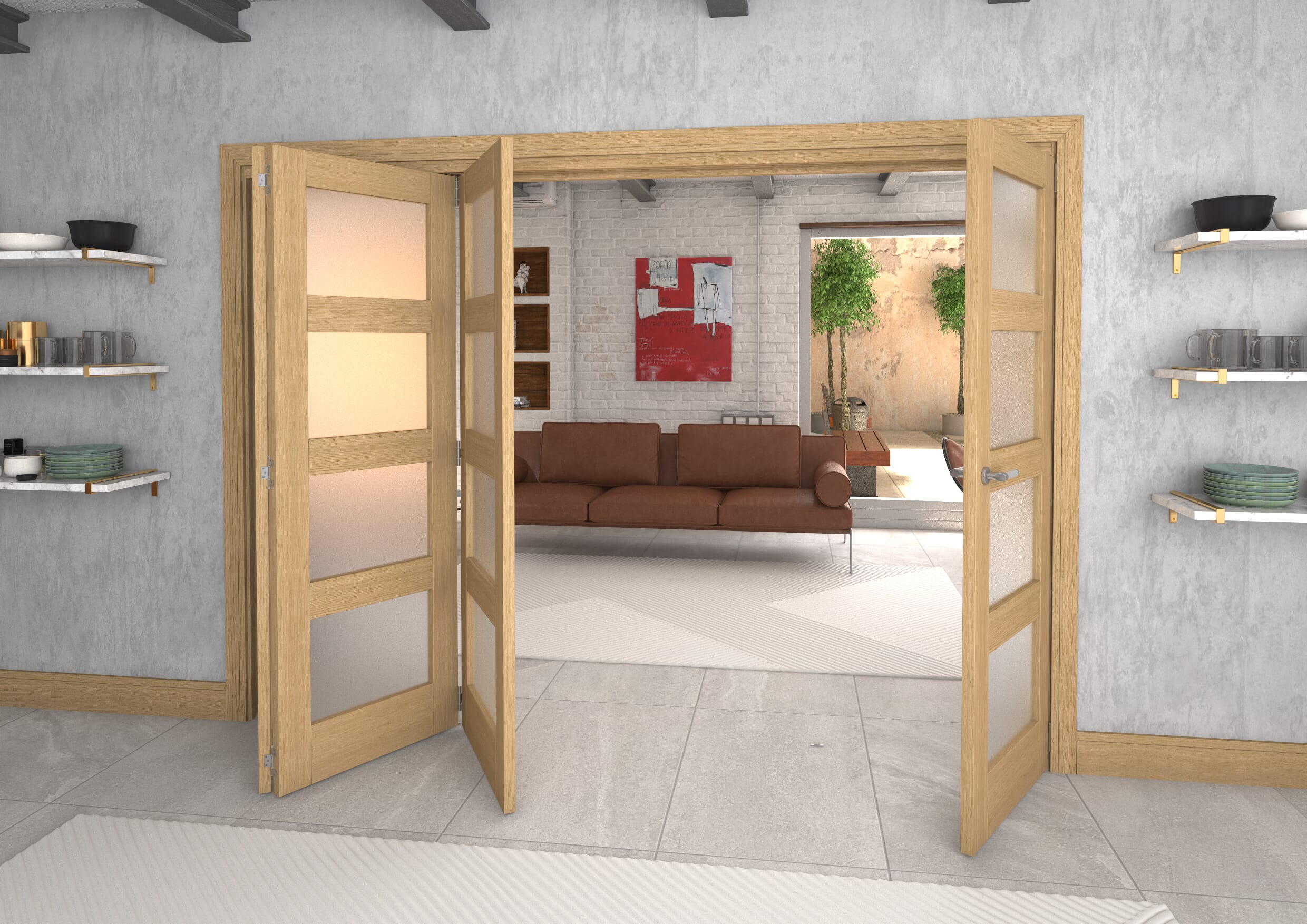 Frosted Glazed Oak 4 Door 4L Roomfold Grande (3 + 1 x 686mm Doors)