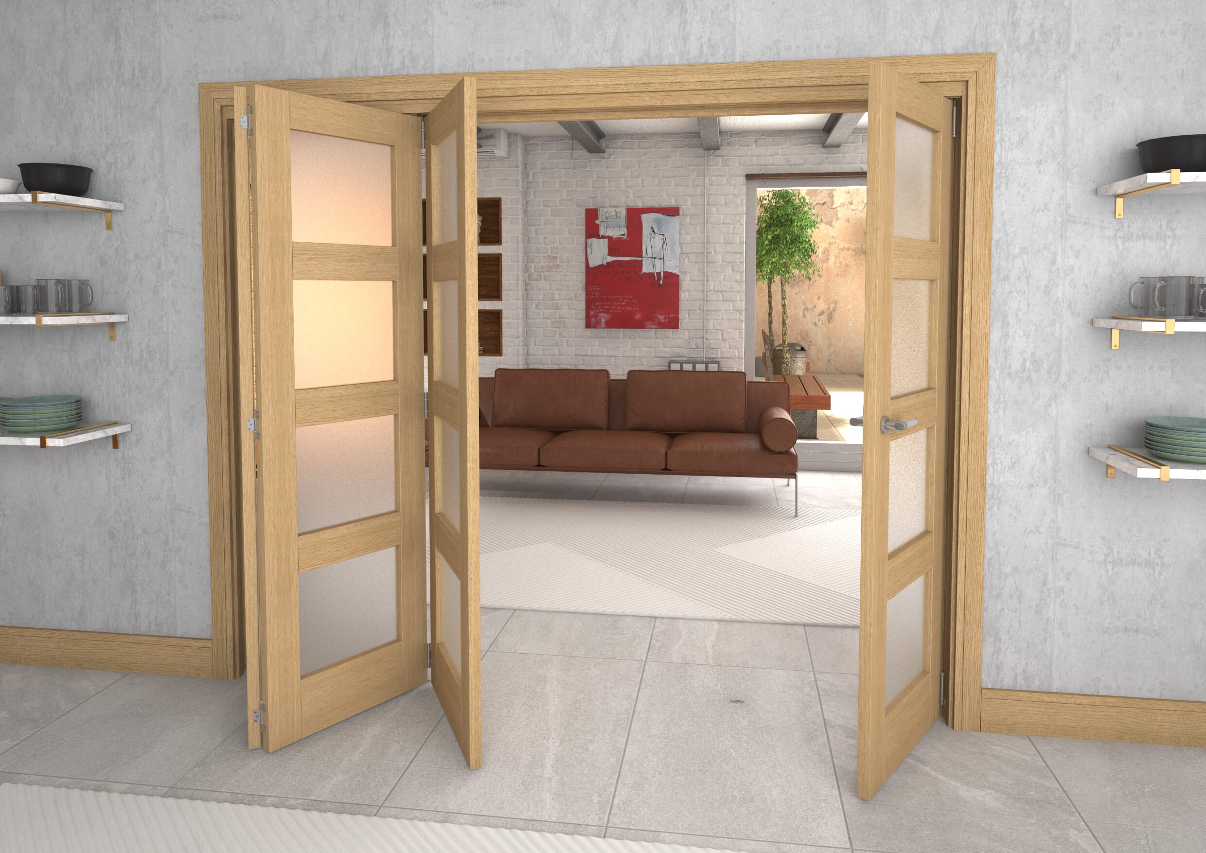 Frosted Glazed Oak 4 Door 4L Roomfold Grande (3 + 1 x 610mm Doors)