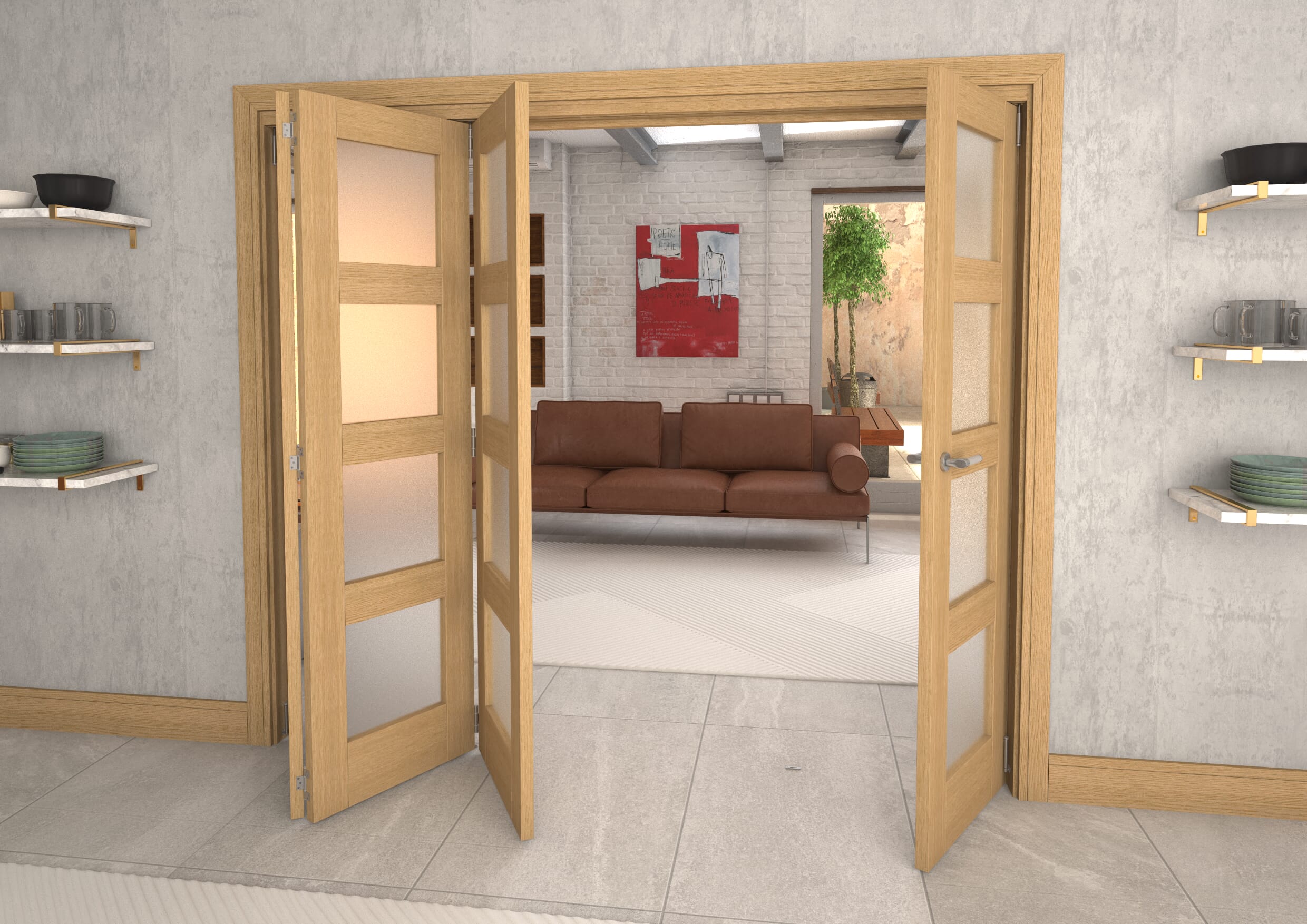 Frosted Glazed Oak 4 Door 4L Roomfold Grande 2400mm 3 + 1 Set