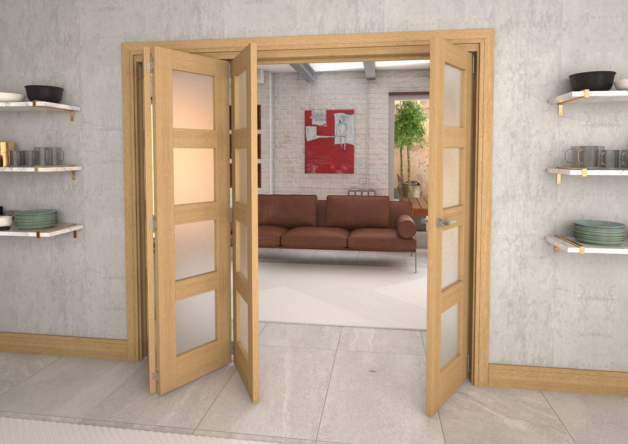 Frosted Glazed Oak 4 Door 4L Roomfold Grande (3 + 1 x 533mm Doors)