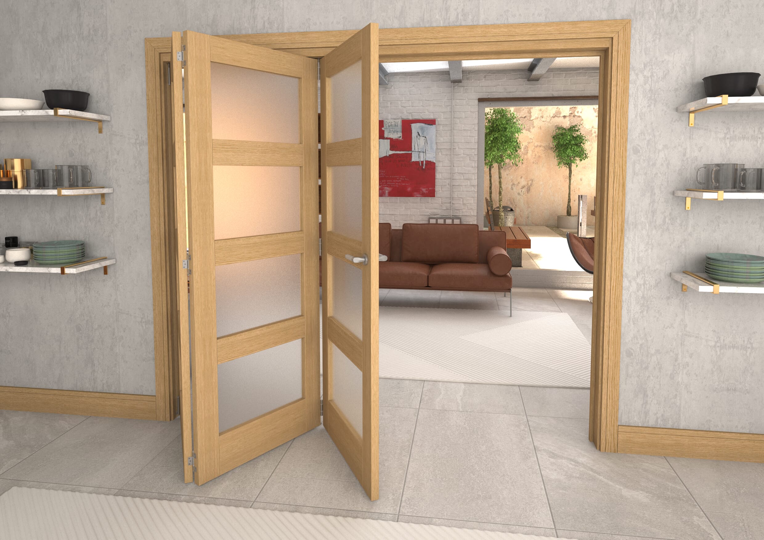 2361x2060x133mm Oak 4L Frosted Roomfold Grande (3+0)