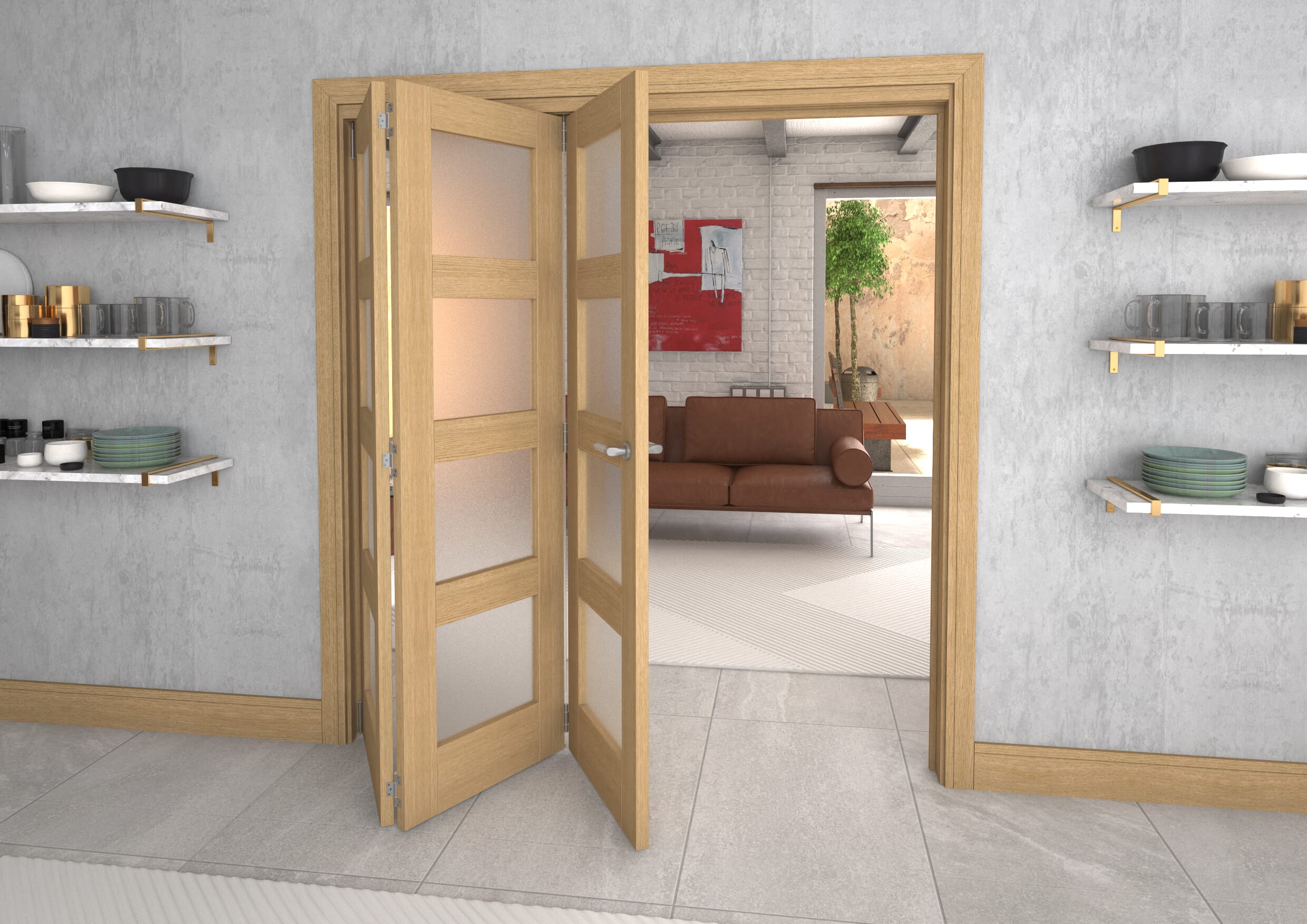 1905x2060x133mm Oak 4L Frosted Roomfold Grande (3+0)