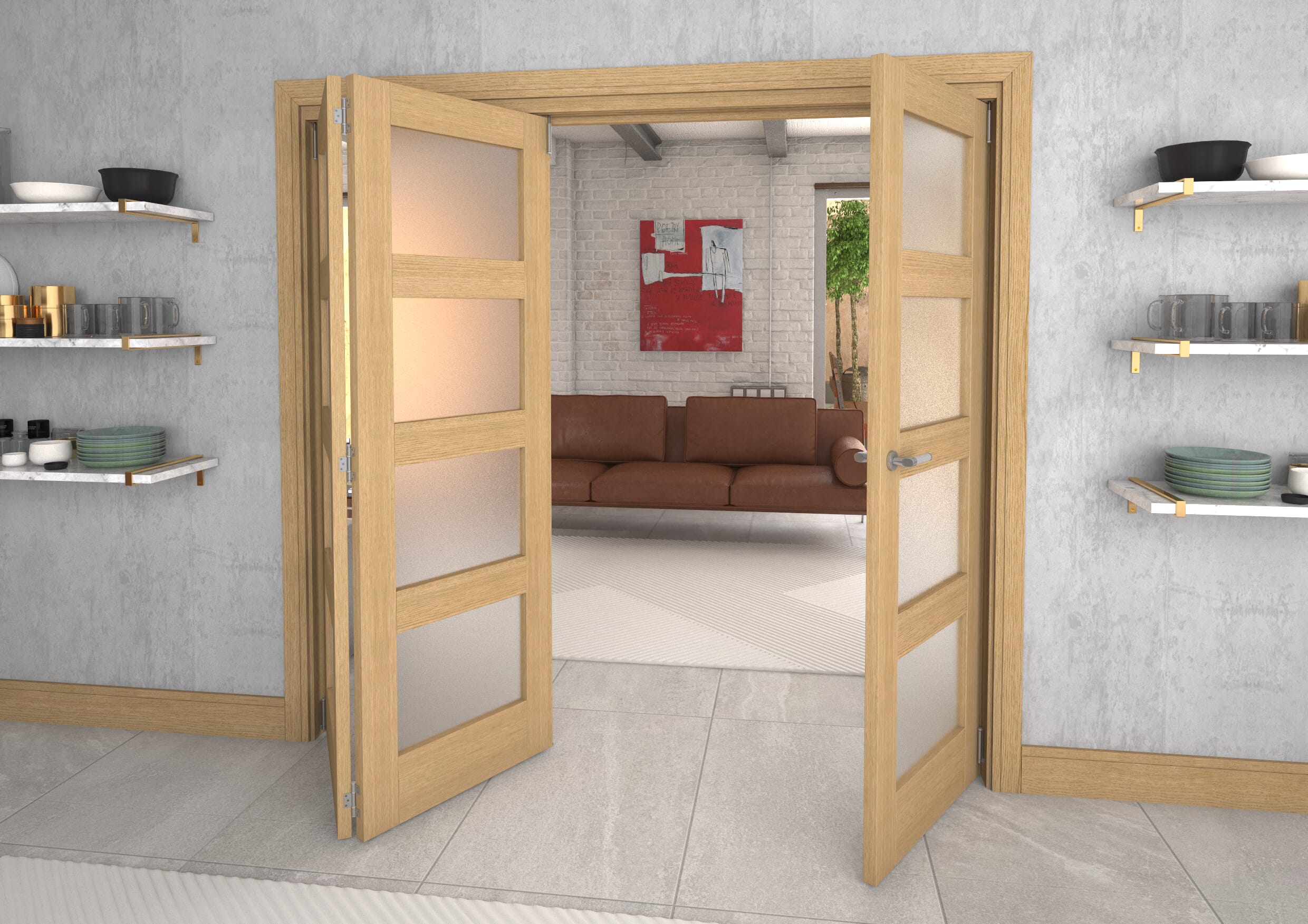Frosted Glazed Oak 3 Door 4L Roomfold Grande (2 + 1 x 686mm Doors)