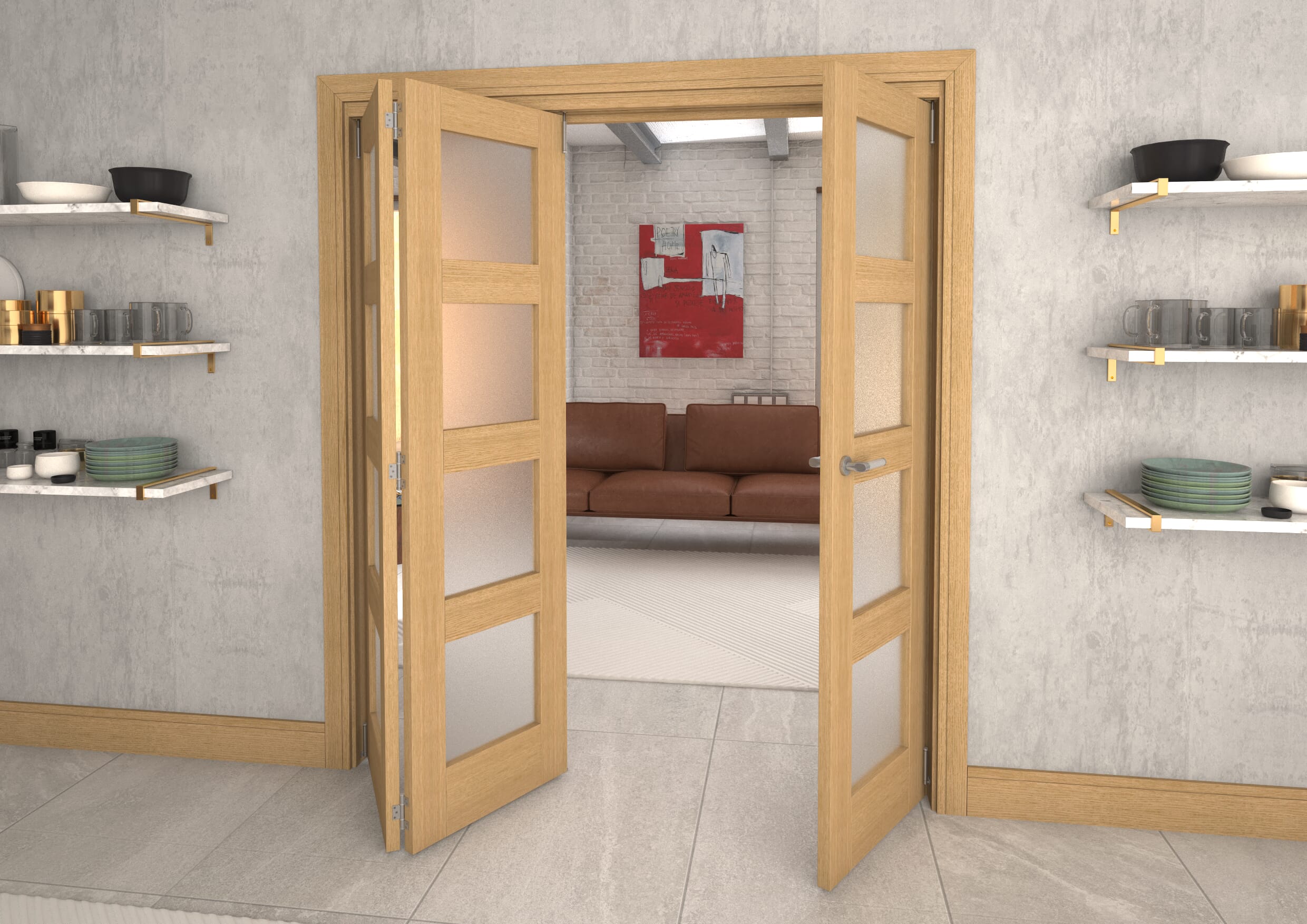 Frosted Glazed Oak 3 Door 4L Roomfold Grande 1800mm 2 + 1 Set