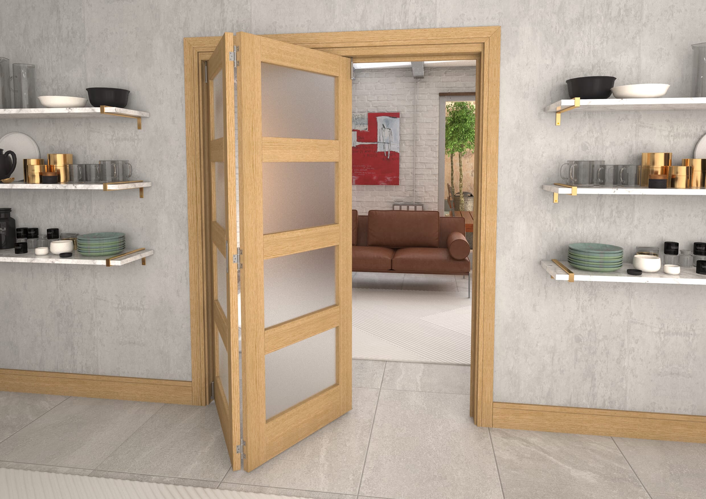 Frosted Glazed Oak 2 Door 4L Roomfold Grande (2 + 0 x 762mm Doors)