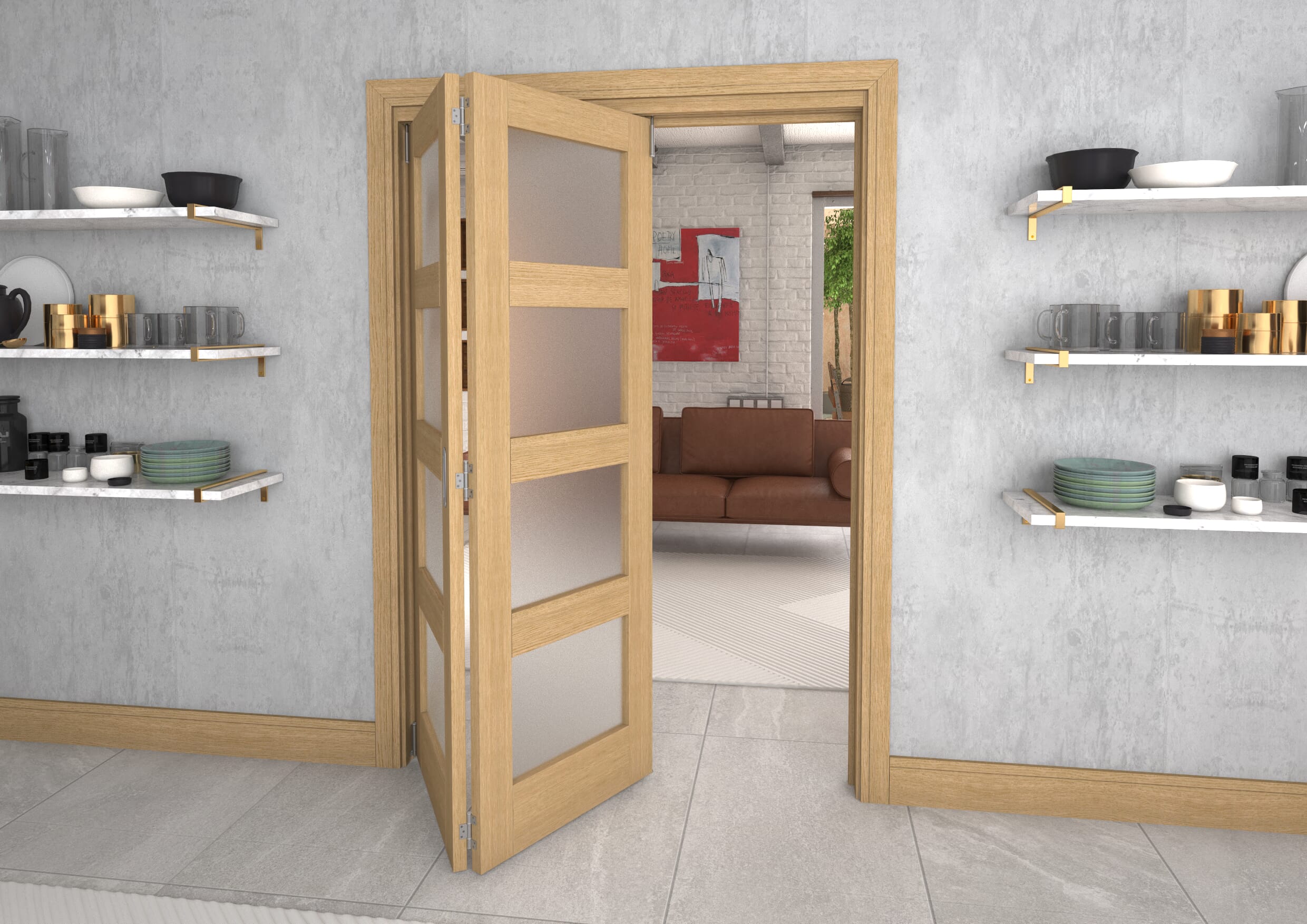 1447x2060x133mm Oak 4L Frosted Roomfold Grande (2+0)