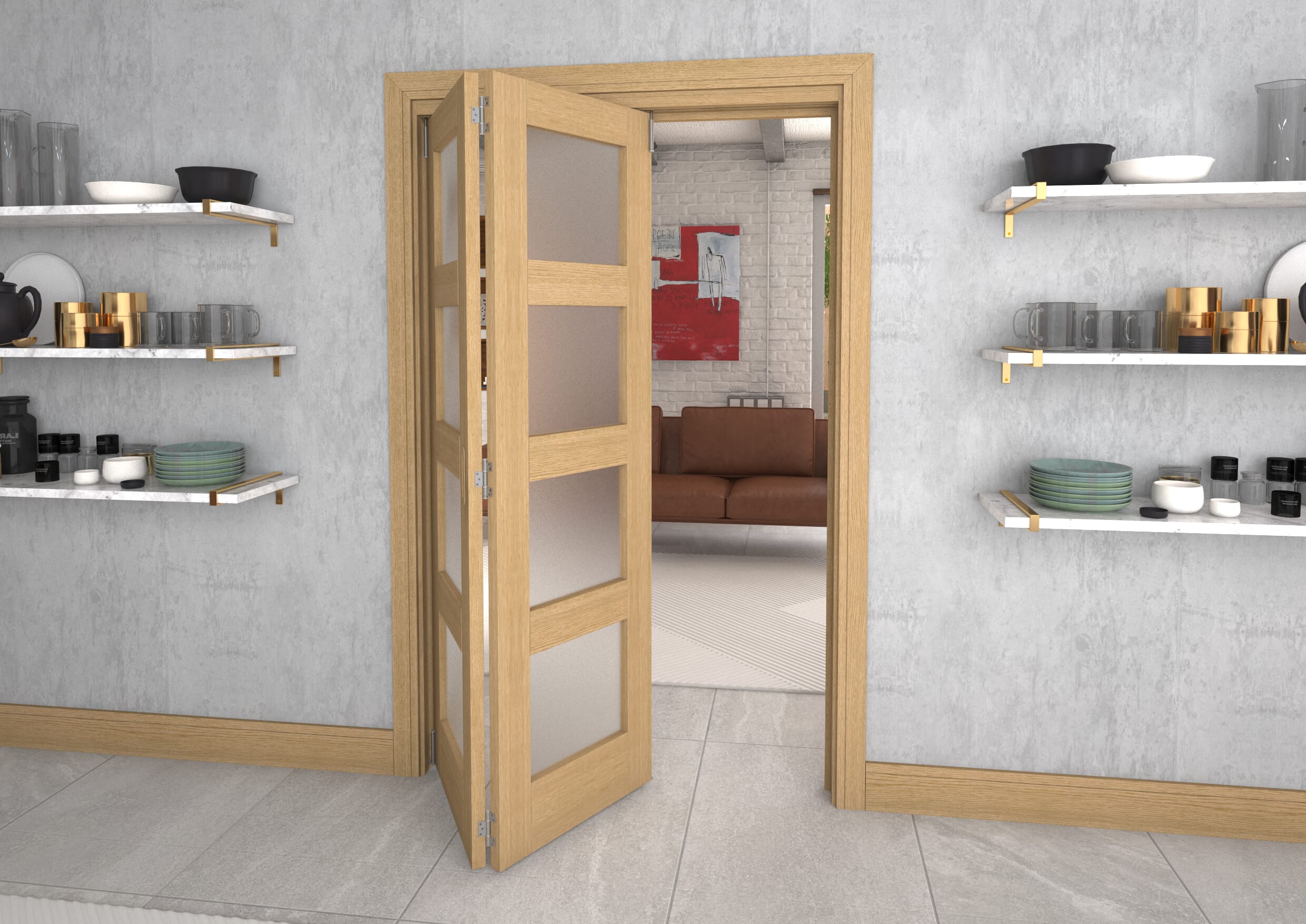 1295x2060x133mm Oak 4L Frosted Roomfold Grande (2+0)