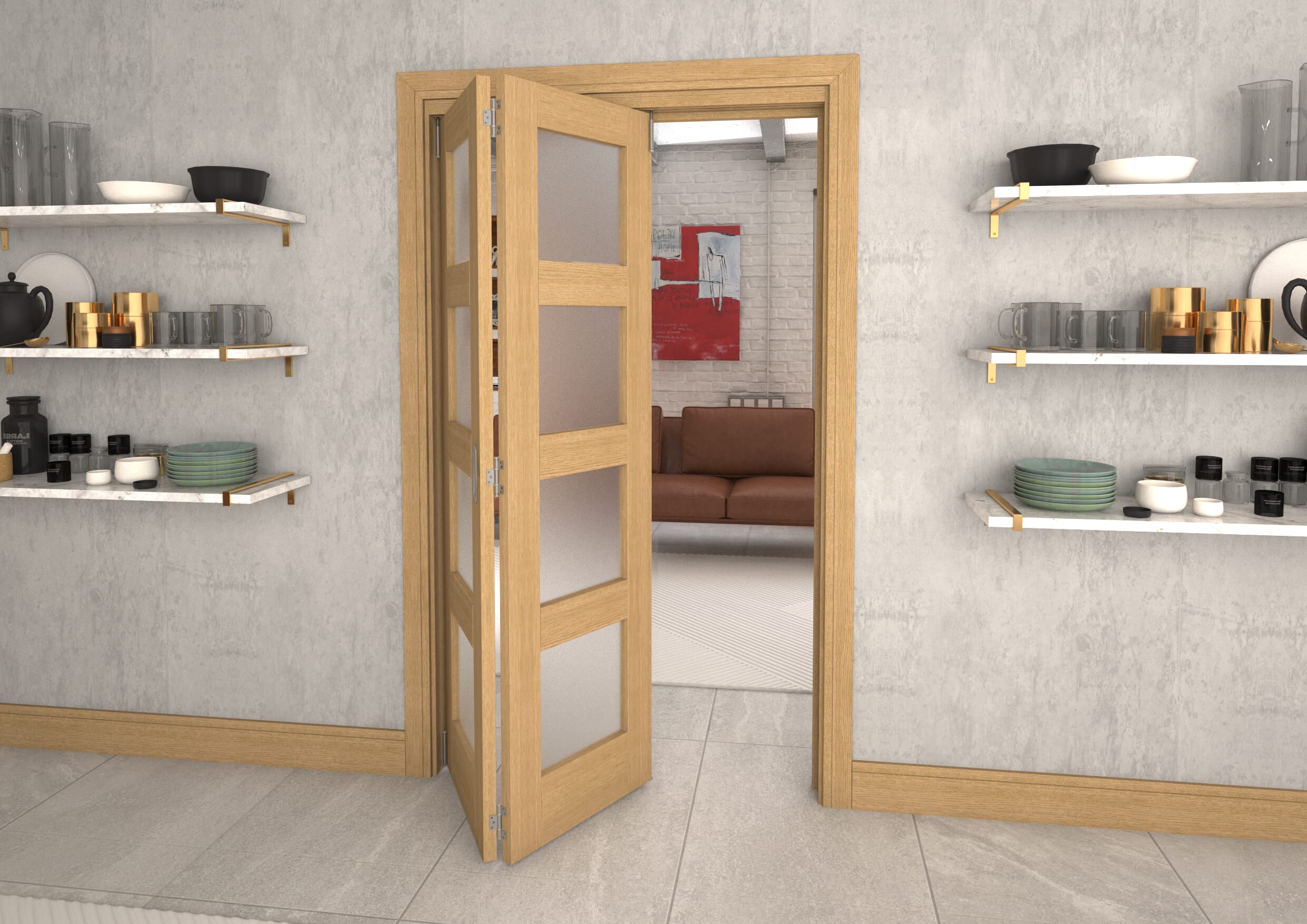 Frosted Glazed Oak 2 Door 4L Roomfold Grande (2 + 0 x 573mm Doors)