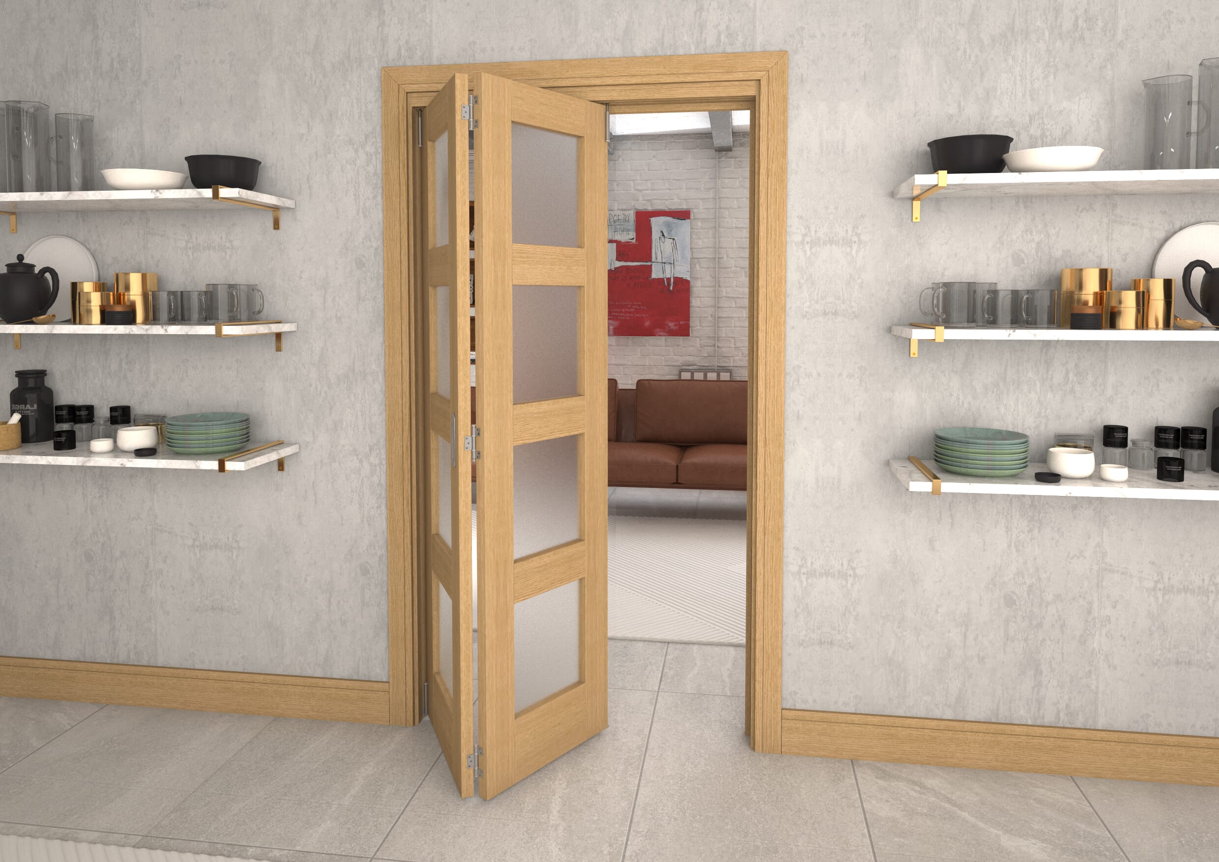 Frosted Glazed Oak 2 Door 4L Roomfold Grande (2 + 0 x 533mm Doors)