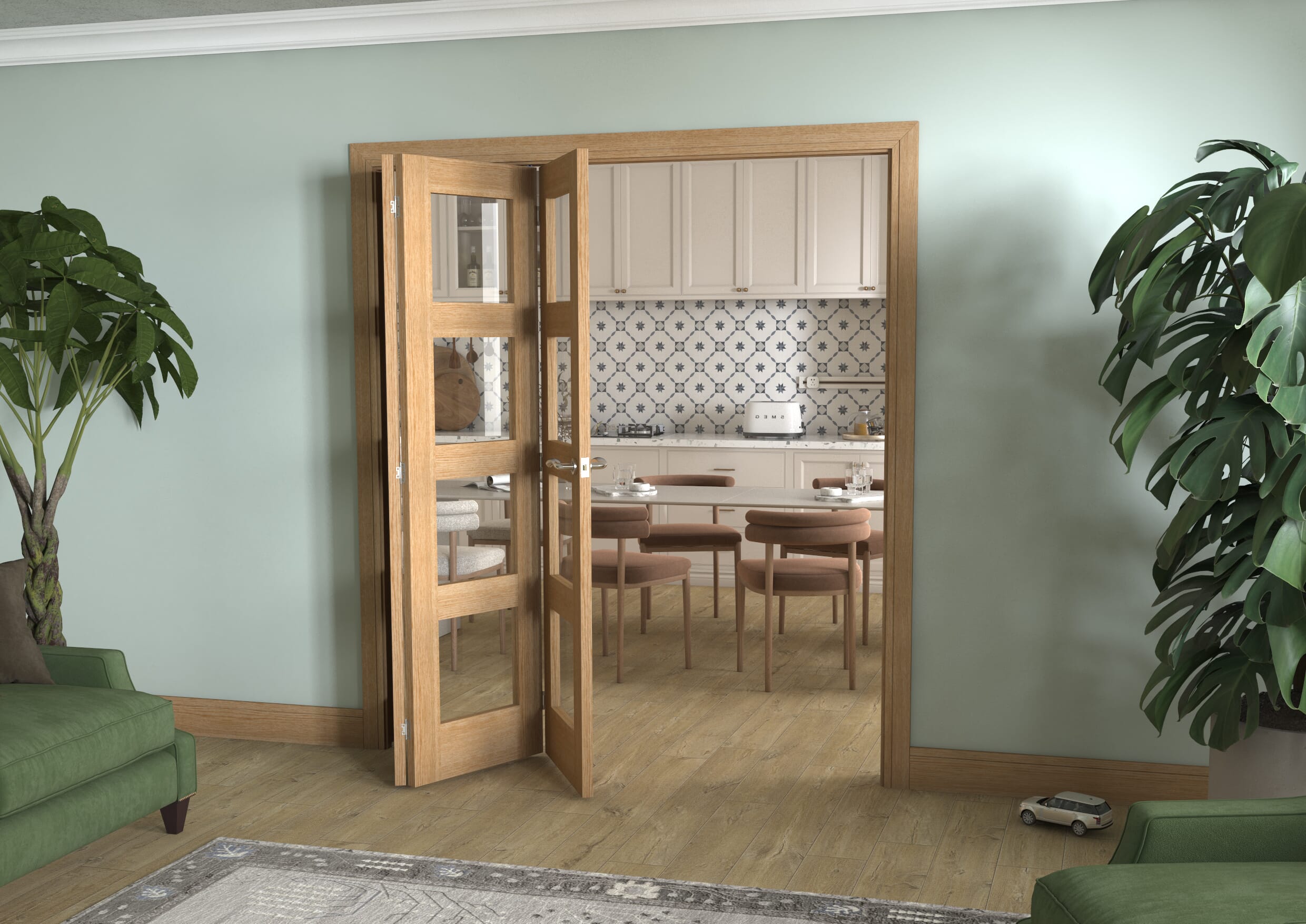 Prefinished Oak 4 Light 3 Door Roomfold (3 x 573mm doors)