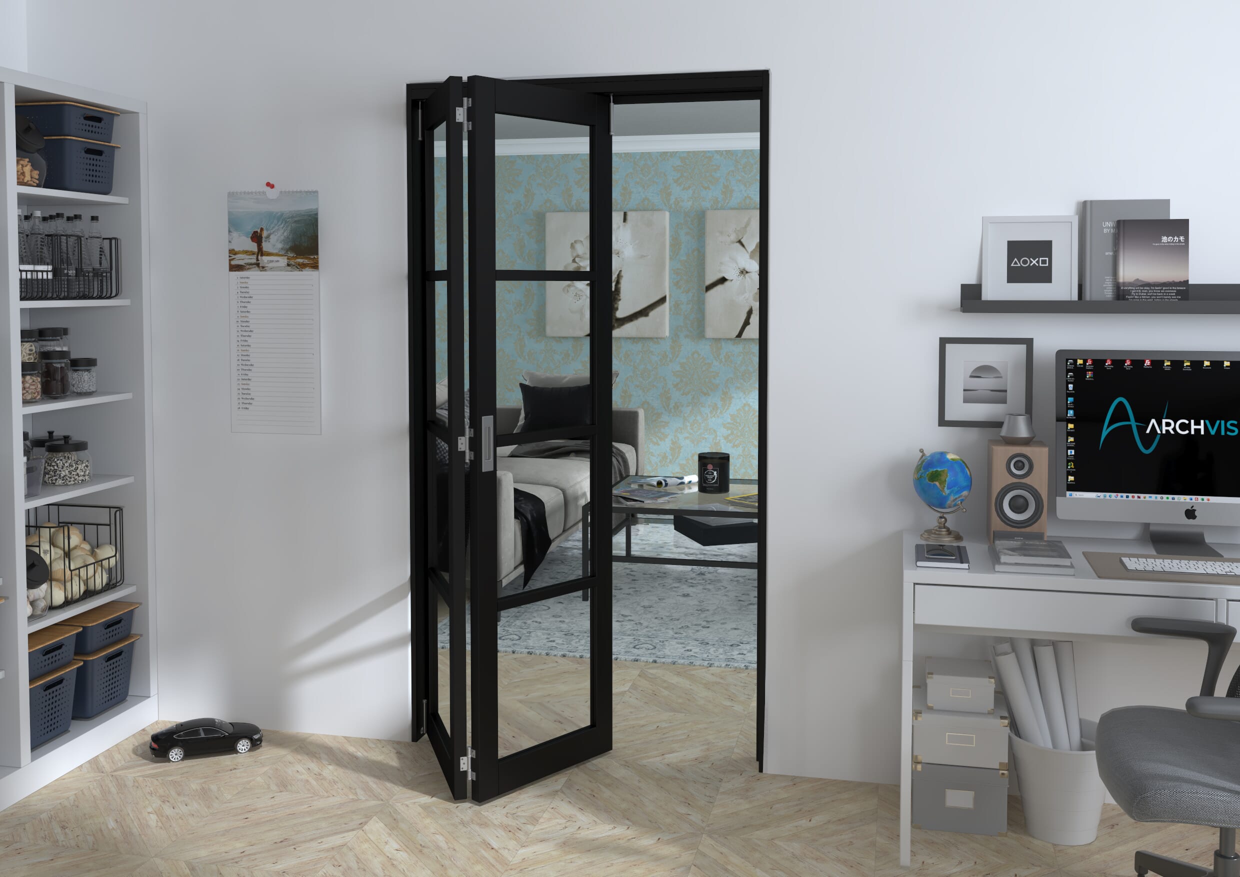 Black Kensington 4L 2 Door Roomfold Grande (2 + 0 x 533mm Doors)