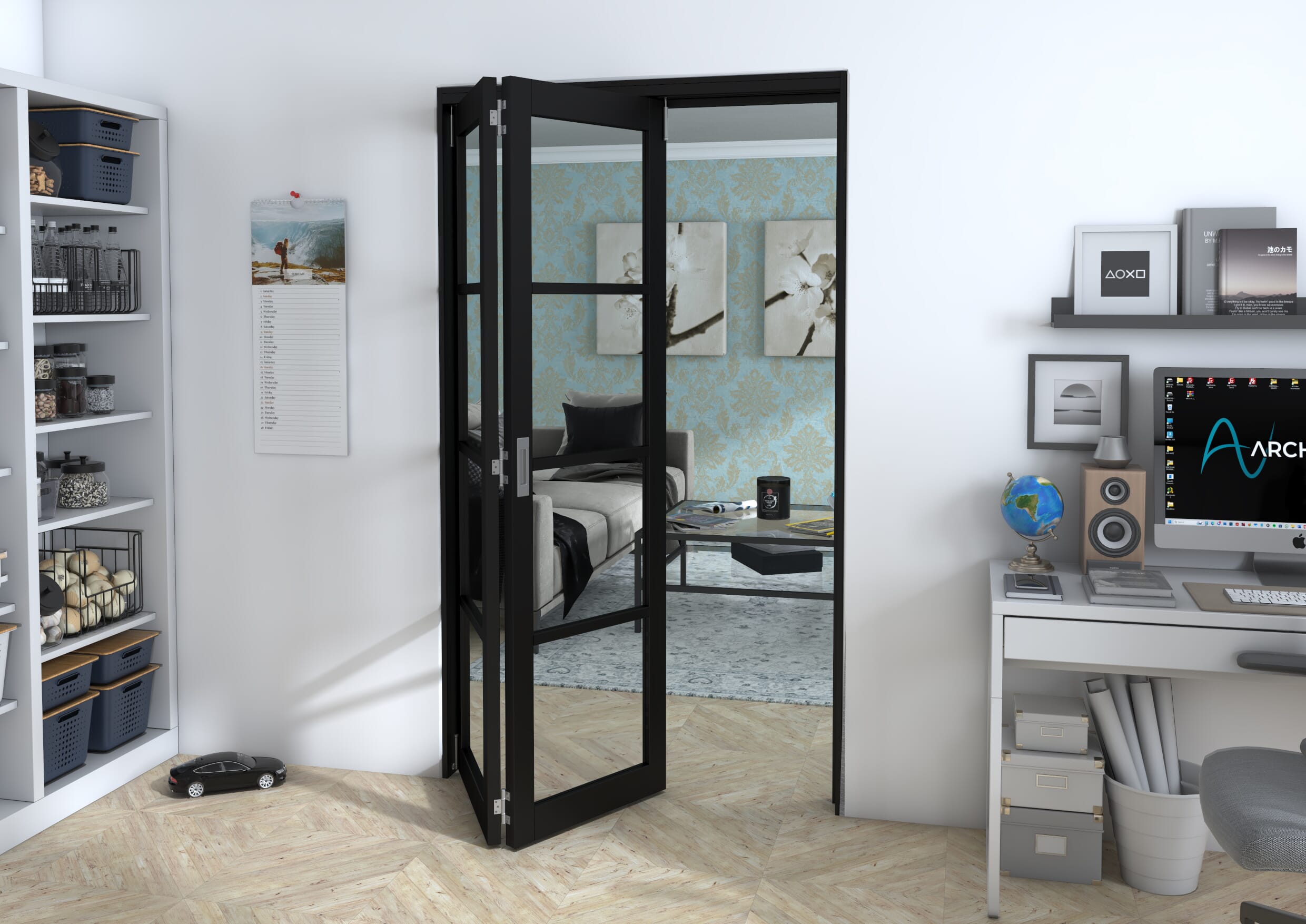 Black Kensington 4L 2 Door Roomfold Grande (2 + 0 x 573mm Doors)