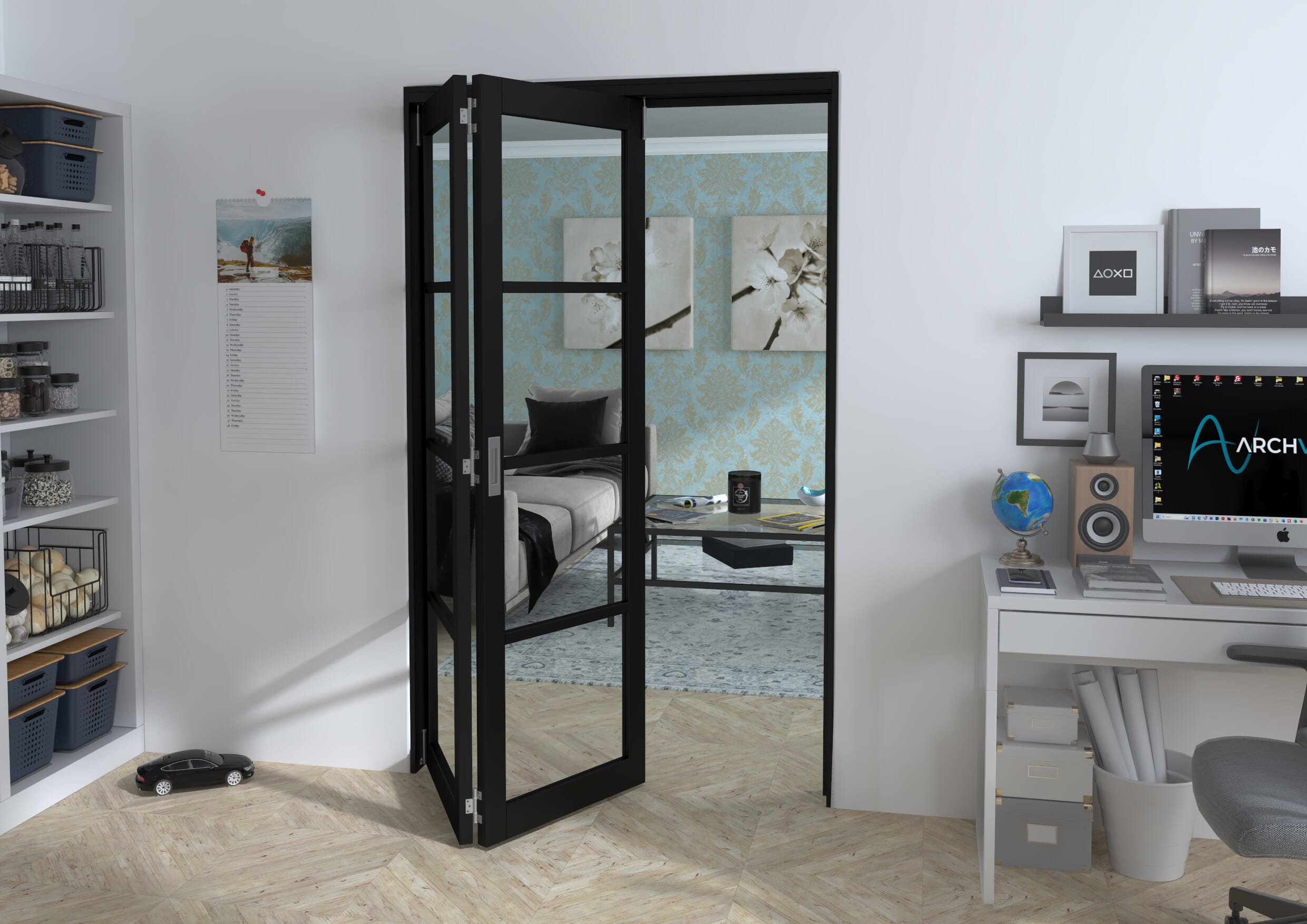 Black Kensington 4L 2 Door Roomfold Grande (2 + 0 x 610mm Doors)