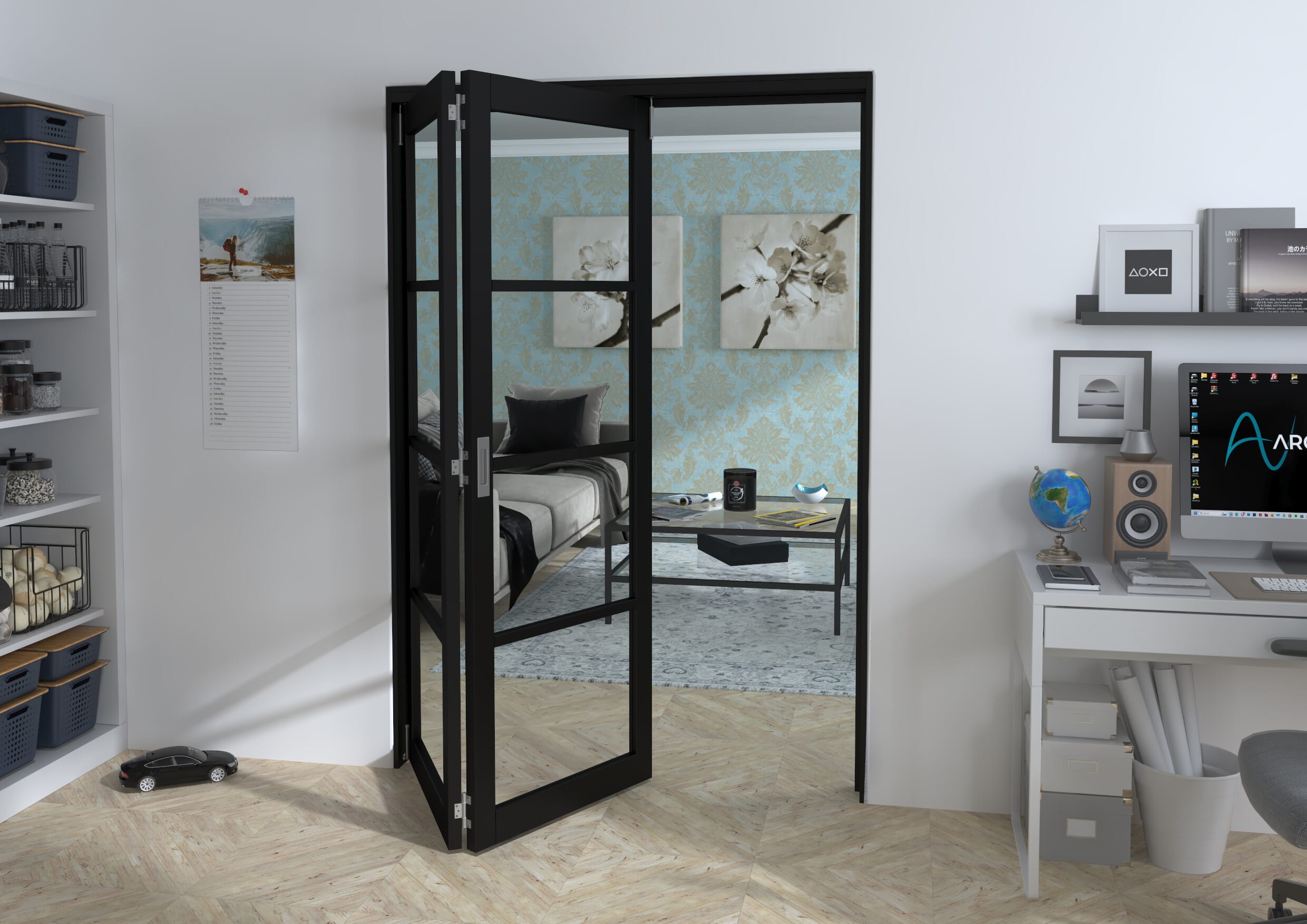 Black Kensington 4L 2 Door Roomfold Grande (2 + 0 x 686mm Doors)