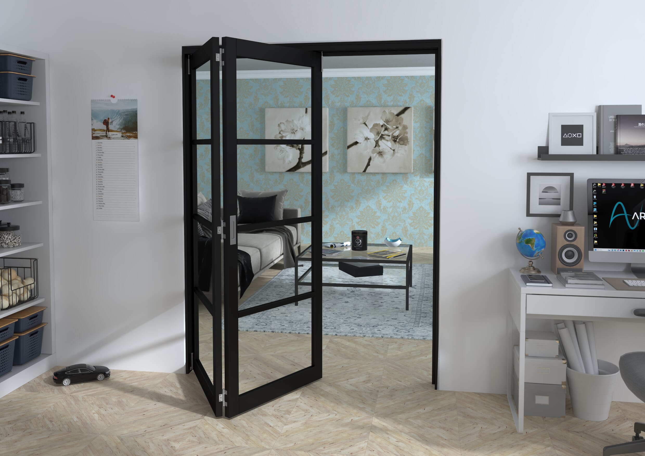 Black Kensington 4L 2 Door Roomfold Grande (2 + 0 x 762mm Doors)