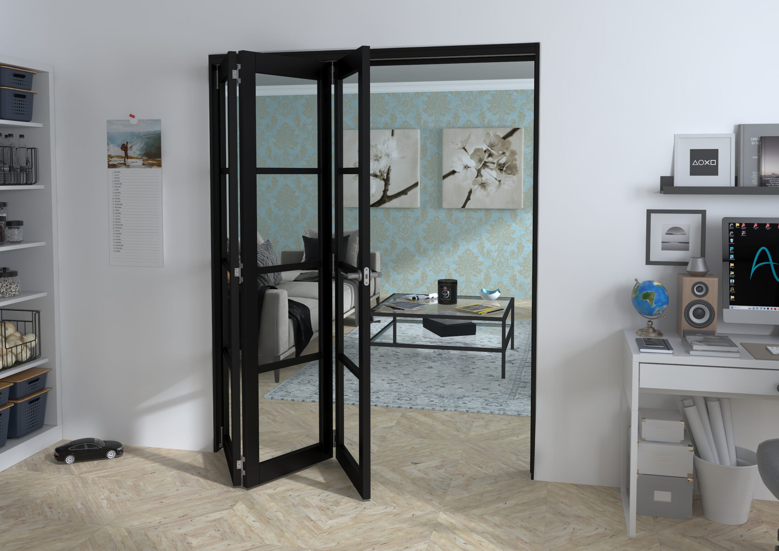 Black Kensington 4L 3 Door Roomfold Grande (3 + 0 x 533mm Doors)